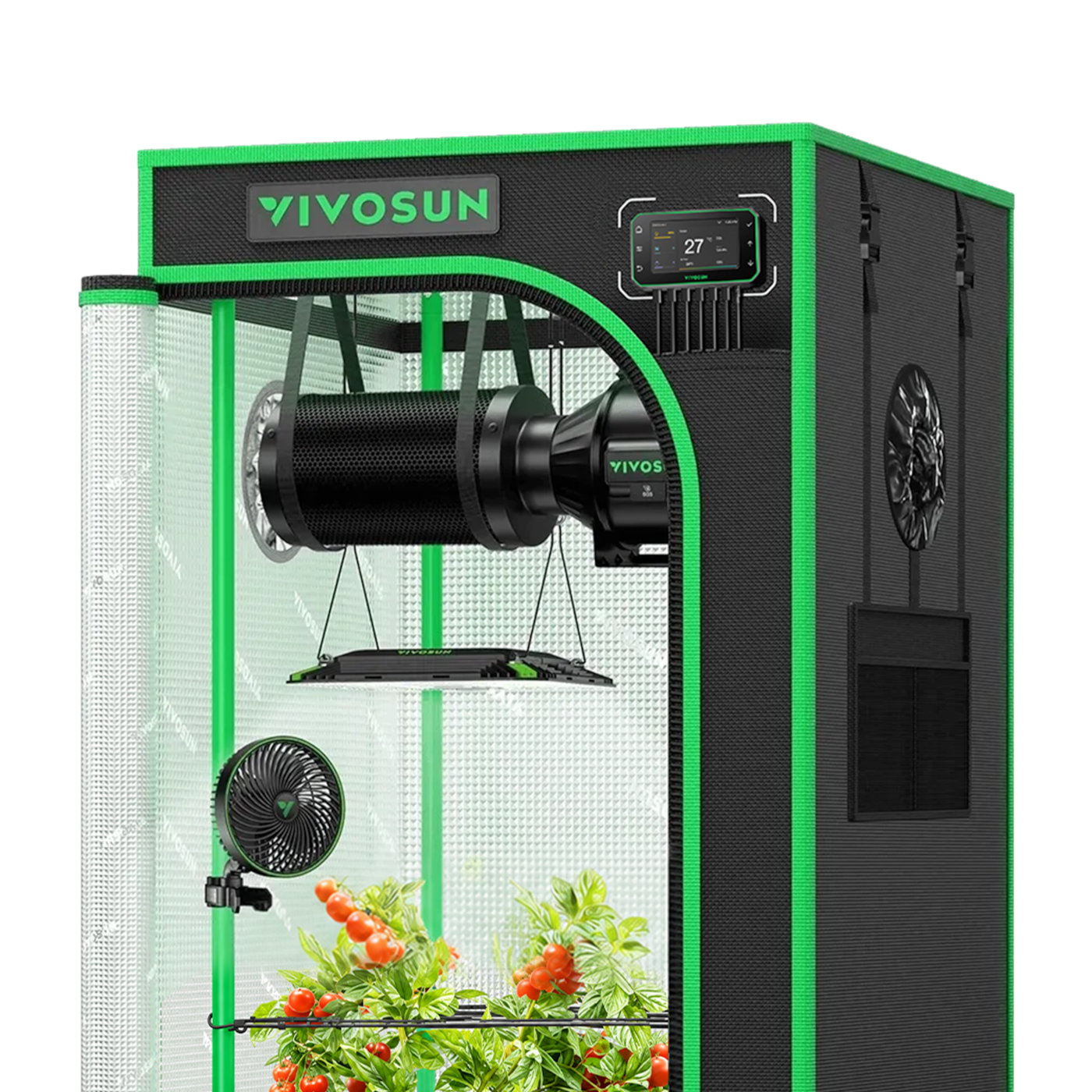 AUSVERKAUF | Smart Growbox Komplettset Pro 60 x 60 x 120 cm, Komplettsystem für 1 Pflanze, mit WiFi E42A+ Controller, 100W AeroLight LED Pflanzenlampe, 10 cm AeroZesh T4 Abluftset und AeroWave E6 Gen2 Clip Fan