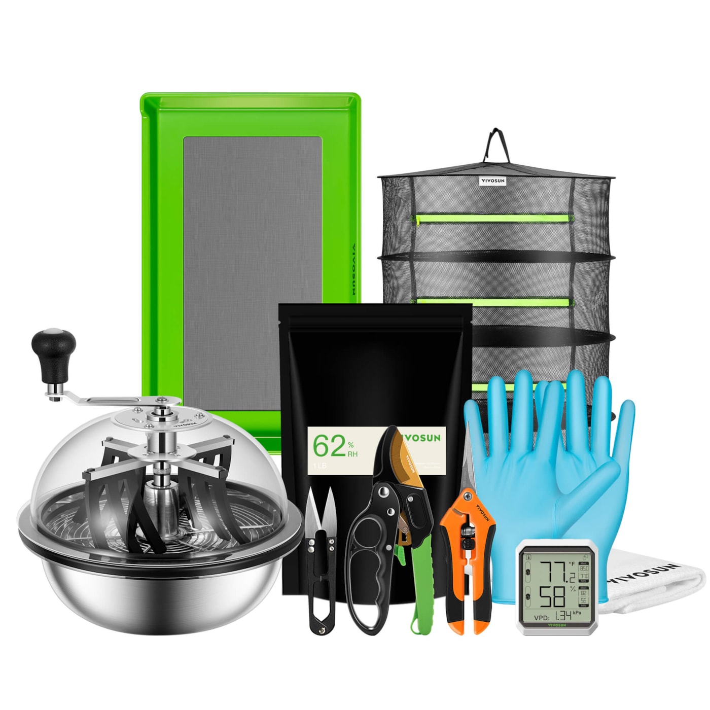 Inclusive Harvest Kit, Includes 16” Bowl Trimmer, Trim Tray, Drying Rack, Bluetooth Hygrometer Thermometer, and All the Essential Tools for Successful Harvest