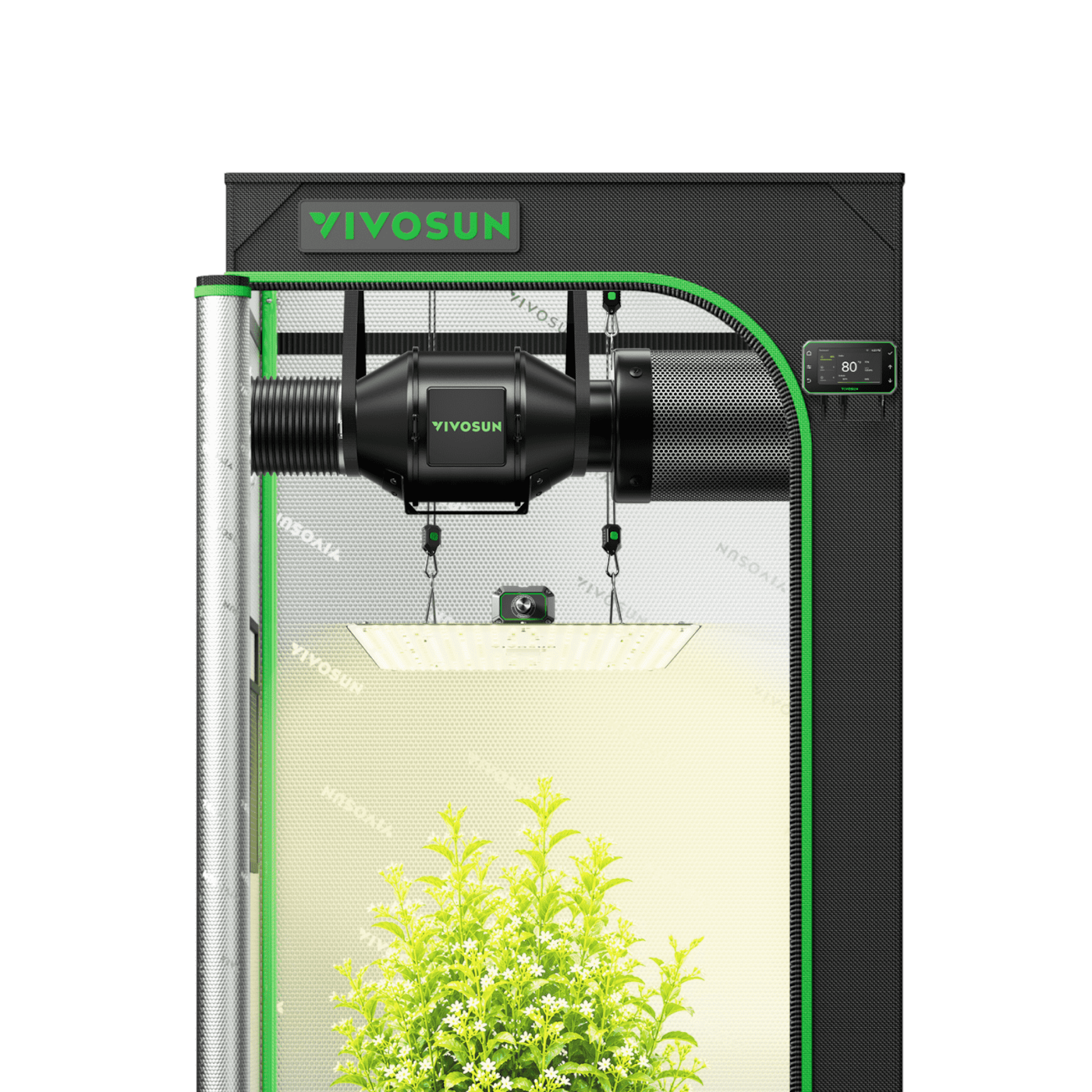 Smart Grow Tent Kit 2.3x2.3 Complete Indoor Grow System with Smart Controller, Full-Spectrum LED Grow Light & Ventilation Automation System, 1680D Mylar Tent 28"x28"x63"