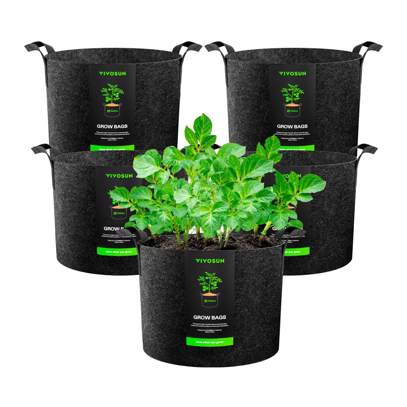25 Gallon Grow Bags 5-Pack Black Thickened Nonwoven Fabric Pots with Handles