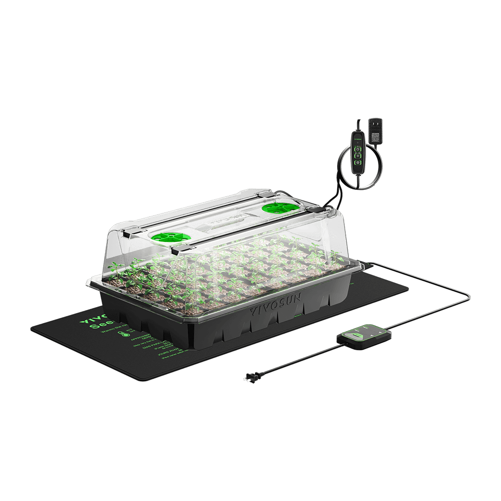1-Pack 40-Cell Seed Starter Trays with 1 Set of LED Lights and 10"x20.75" Seedling Heat Mat