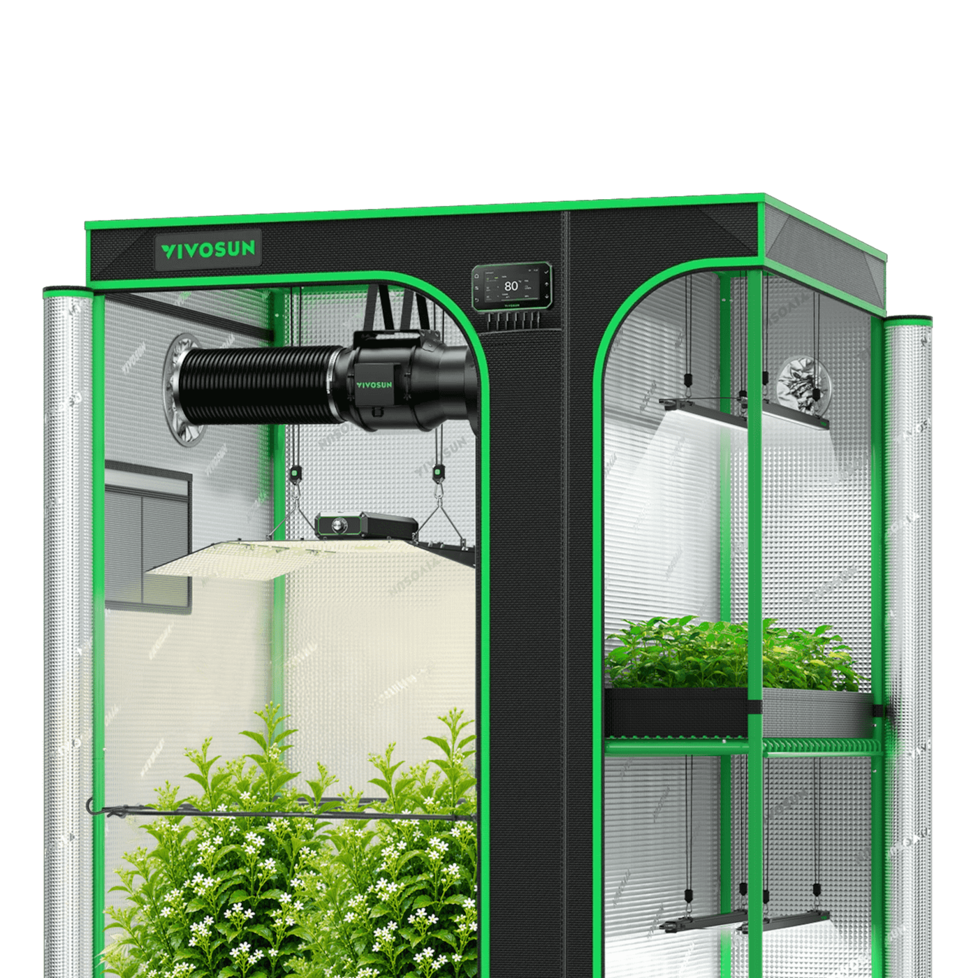 Smart 2-in-1 Grow Tent Kit 4x5, 4-Plant Complete System, with WiFi E42A+ Controller, LumaLight 400W LED Grow Light, and 6-inch AeroZesh G6 Ventilation Combo