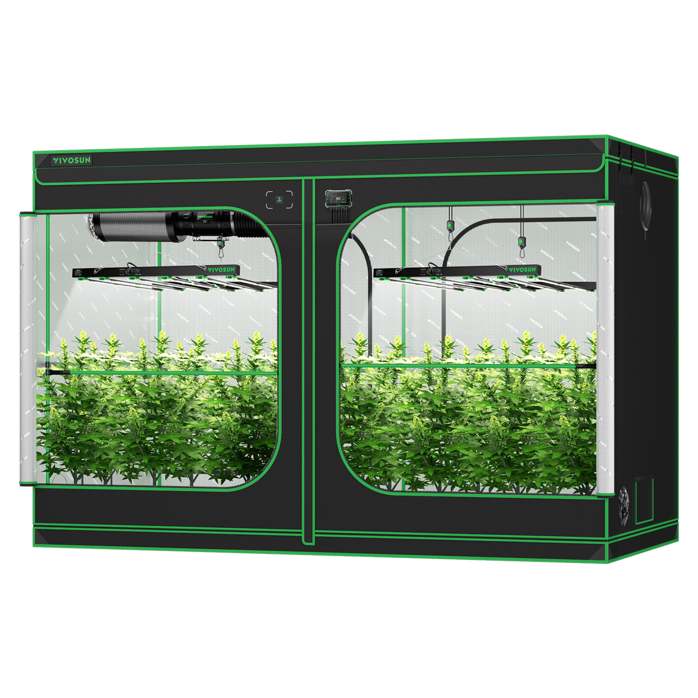 Smart Grow Tent Kit GIY-SGS-105 Pro 5x10, 12-Plant Complete System, with WiFi E42A+ Controller, 2x 650W VSFD6500 LED Grow Light, and 8-inch AeroZesh T8 Ventilation Combo