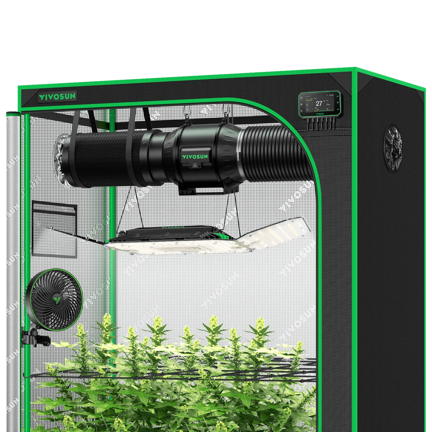 Smart Growbox Komplettset GIY-SGS-52 150 x 80 x 200 cm, Komplettsystem für 3 Pflanzen, mit WiFi E42A+ Controller, 200W AeroLight Wing LED Pflanzenlampe, 15 cm AeroZesh T6 Abluftset und AeroWave E6 Gen2 Gen2 Clip Fan