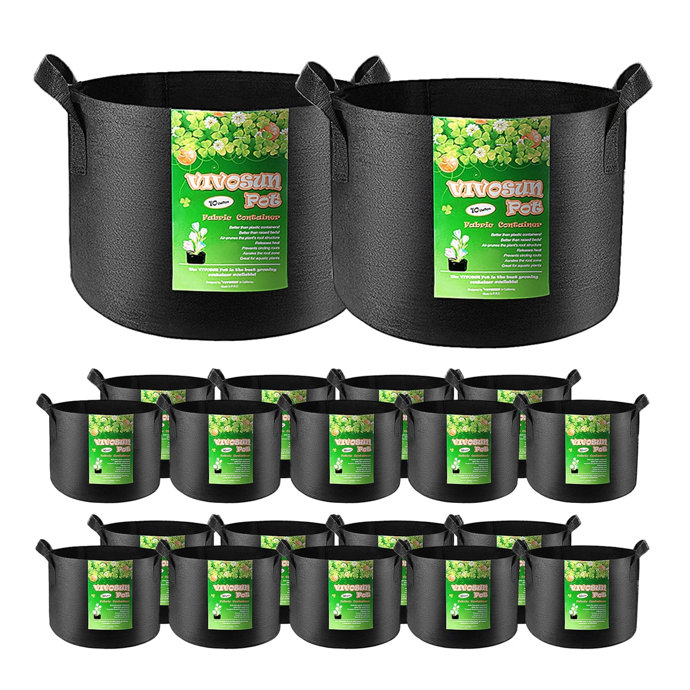 VIVOSUN 20-Pack 10 Gallon Grow Bags, Heavy Duty Thickened Nonwoven Fabric Pots with Handles for Flowers Fruits and Vegetables Black