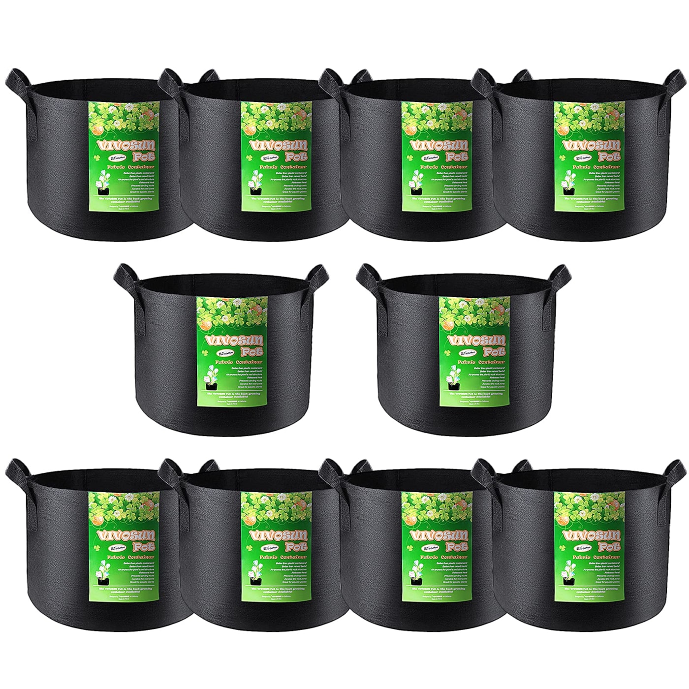 VIVOSUN 10-Pack 25 Gallon Grow Bags, Reinforced Planter Fabric Pots for Gardening Black