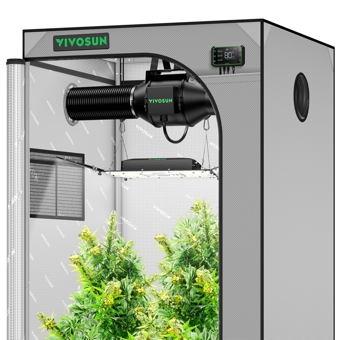 Smart Grow Tent Kit GIY-SGS-G33 3x3, 3-Plant Complete System, with WiFi E42A Controller, 200W AeroLight Wing SE LED Grow Light, and 4-inch AeroZesh G4 Ventilation Combo