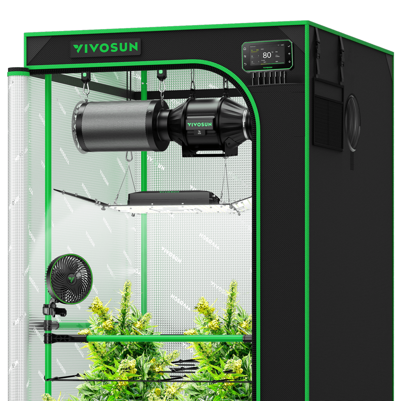 Smart Grow Tent Kit Pro 3x3, 3-Plant Complete System, with WiFi E42A+ Controller, 200W AeroLight Wing LED Grow Light, 4-inch AeroZesh T4 Ventilation Combo, and AeroWave E6 Gen2 Clip-on Fan
