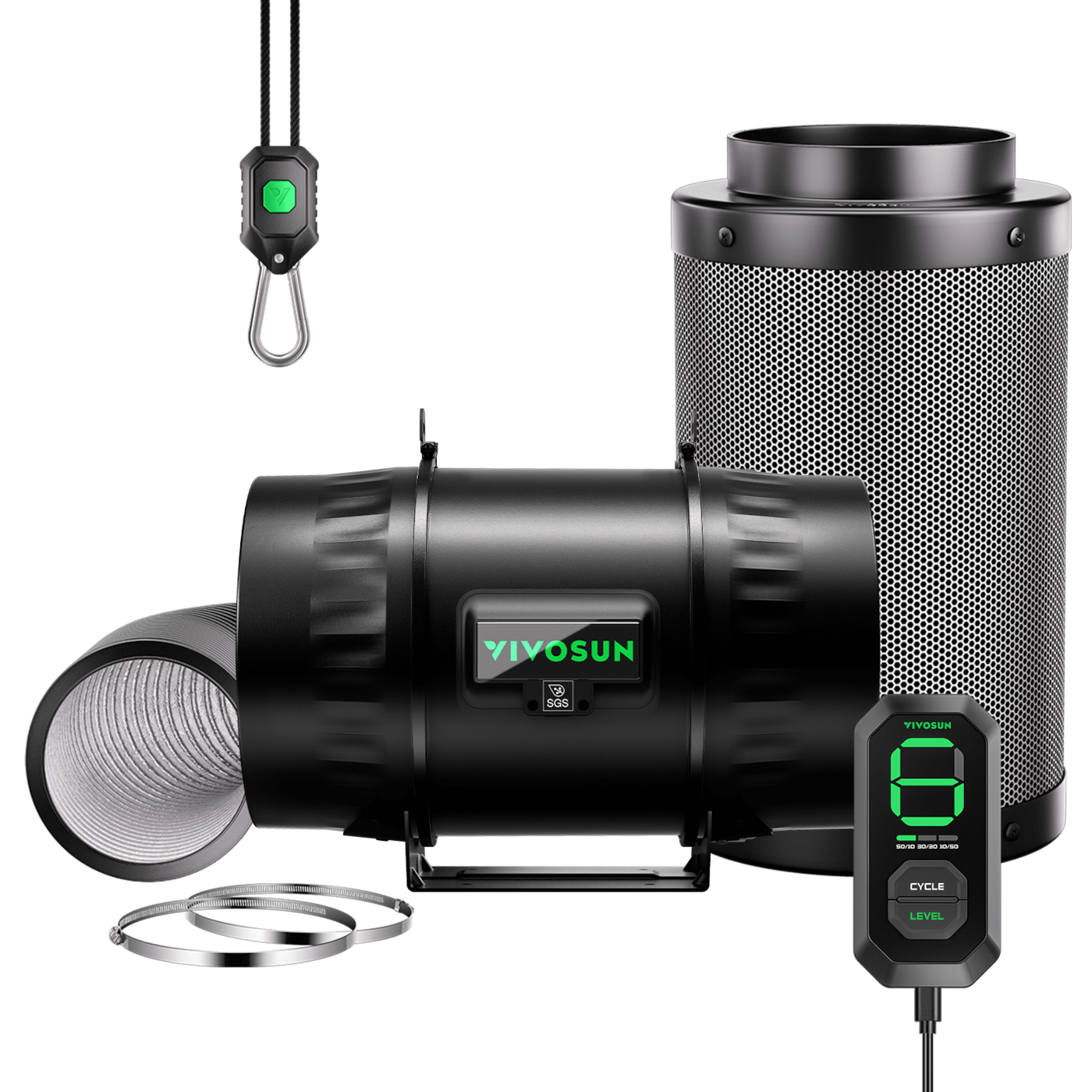 Smart Air Filtration Kit 8″, AeroZesh T8 Inline Fan with E12 Speed Controller, Carbon Filter & Ducting Combo