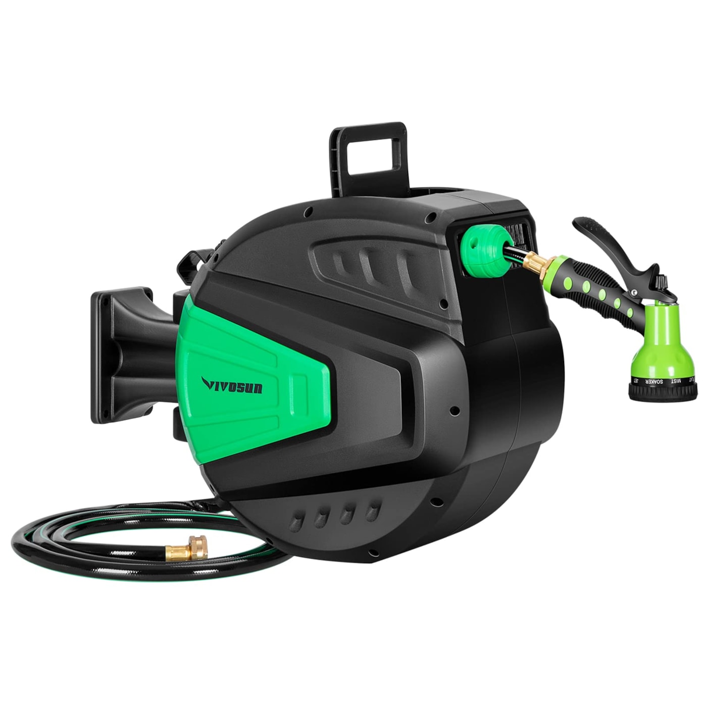 VIVOSUN 100FT Retractable Hose Reel, Wall-Mounted 1/2 Inch Automatically Rewind Garden Hose Reel with a 9-Pattern Nozzle, 180° Swivel Bracket, and Lock at Any Length