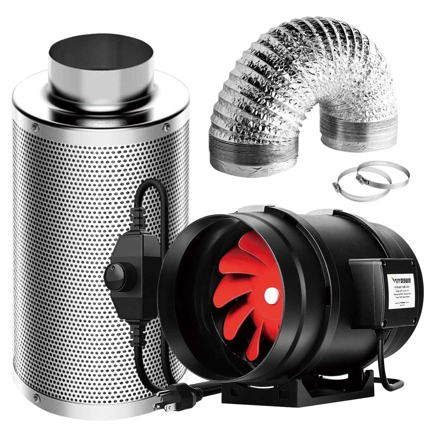 VIVOSUN 8-Inch 720 CFM Inline Duct Fan Kit with Carbon Filter and Ducting