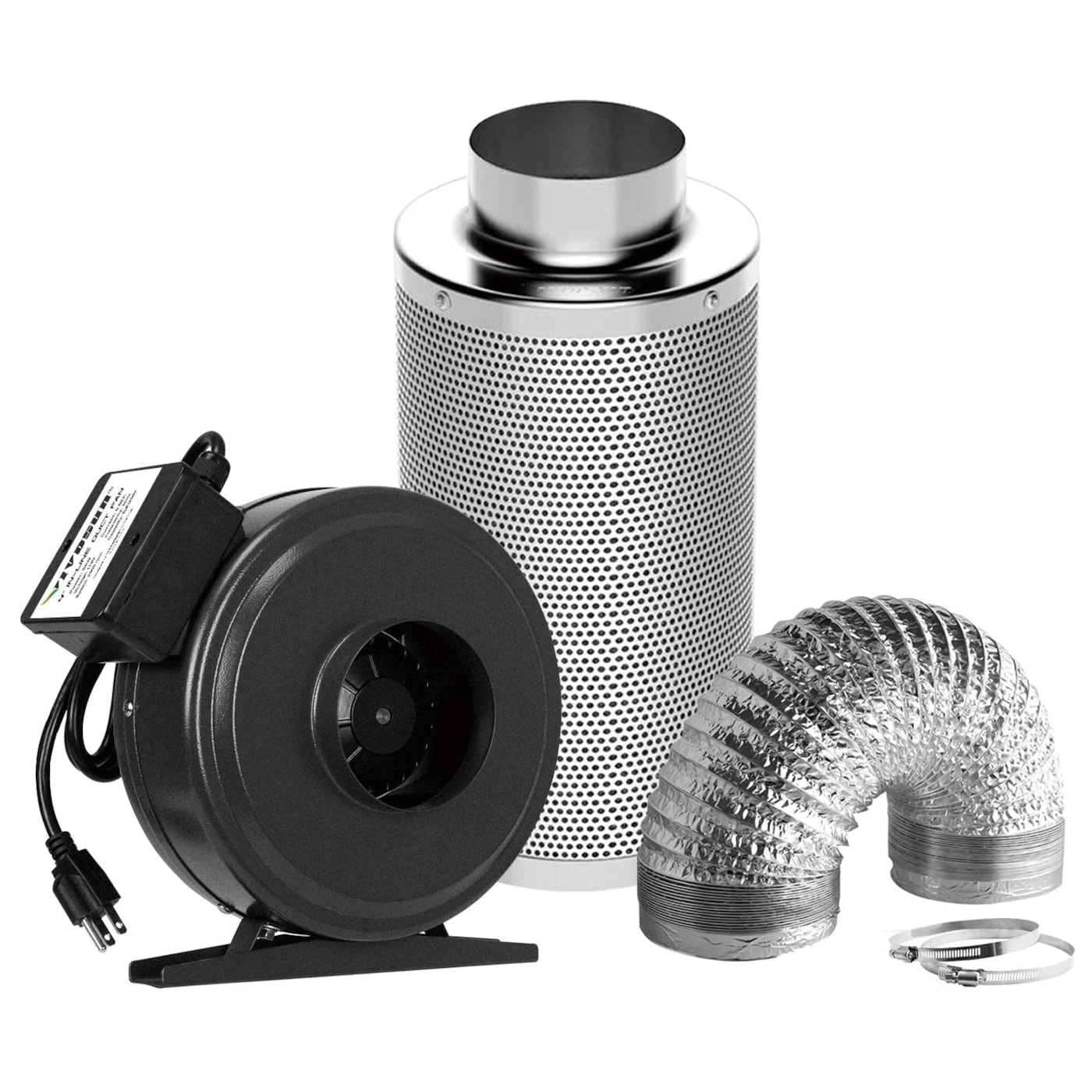 VIVOSUN 4-Inch 203 CFM Inline Duct Fan Kit with Carbon Filter and Ducting