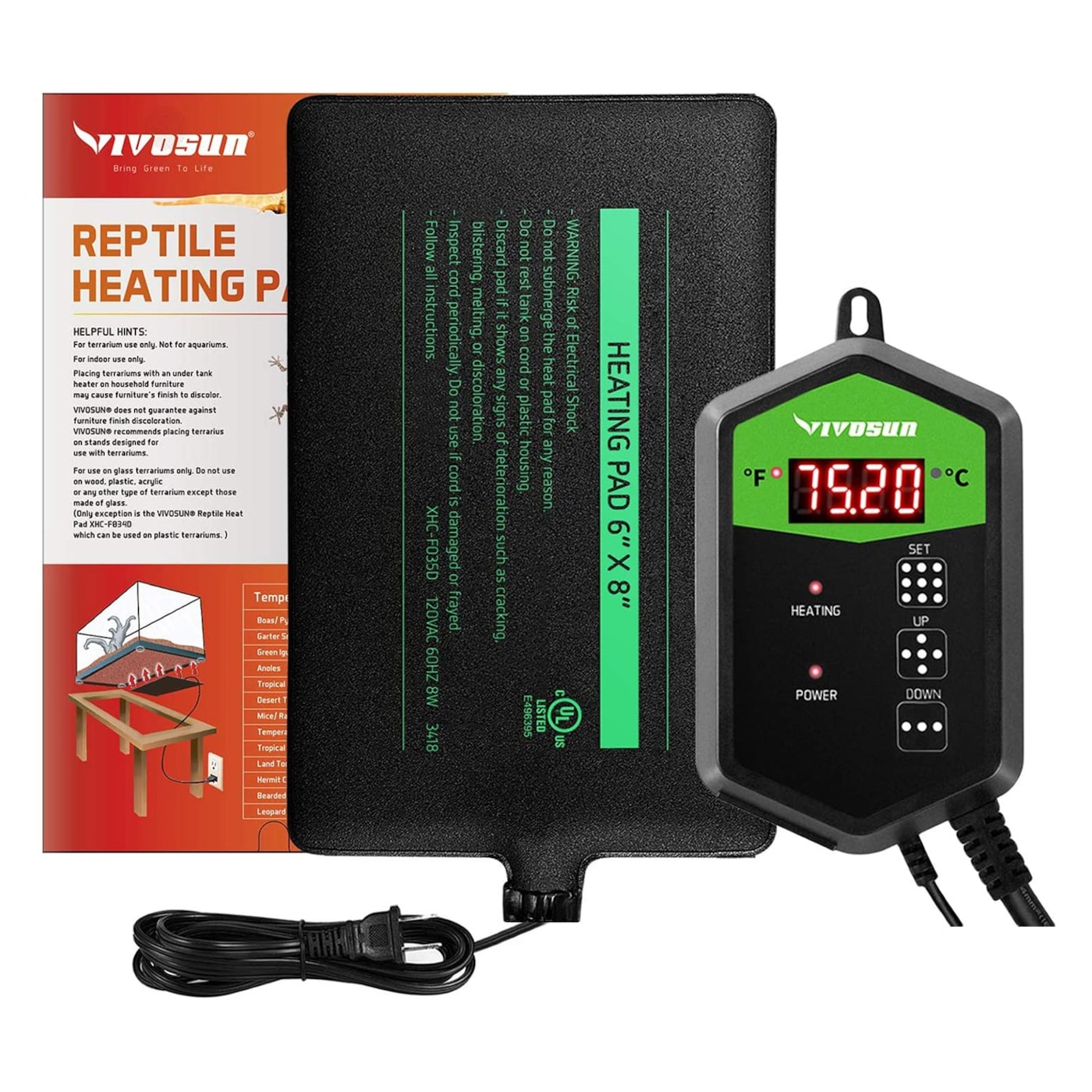 VIVOSUN 6 x 8 Inch Reptile Heat Mat and Digital Thermostat Combo
