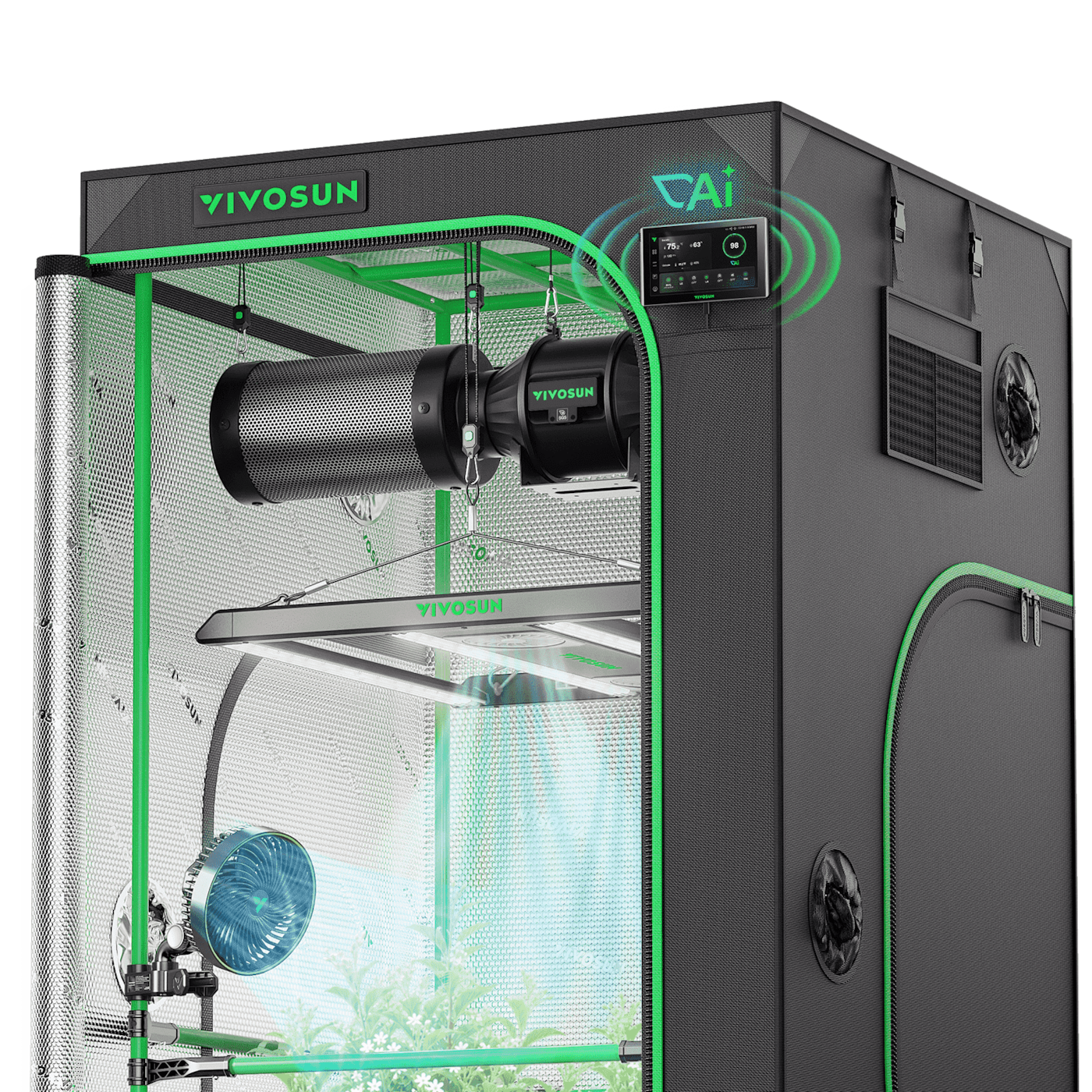 Smart AI Grow Tent System 3x3 Indoor Smart Grow System with Self-Learning AI Controller, Dynamic Airflow & Tunable Spectrum, Automated Climate Control, 2000D Mylar Tent 36"x36"x72"