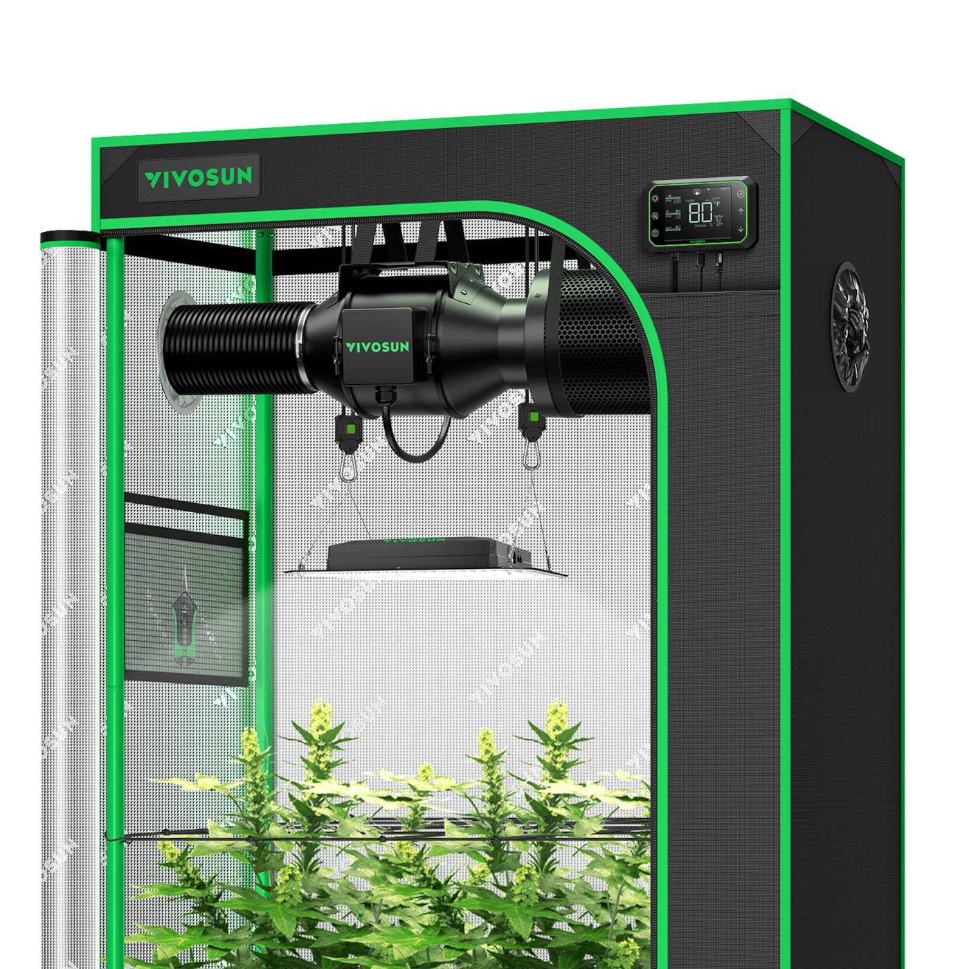 Smart Grow Tent Kit GIY-SGS-32 2x3, 2-Plant Complete System, with WiFi E42A Controller, 100W AeroLight SE LED Grow Light, and 4-inch AeroZesh G4 Ventilation Combo