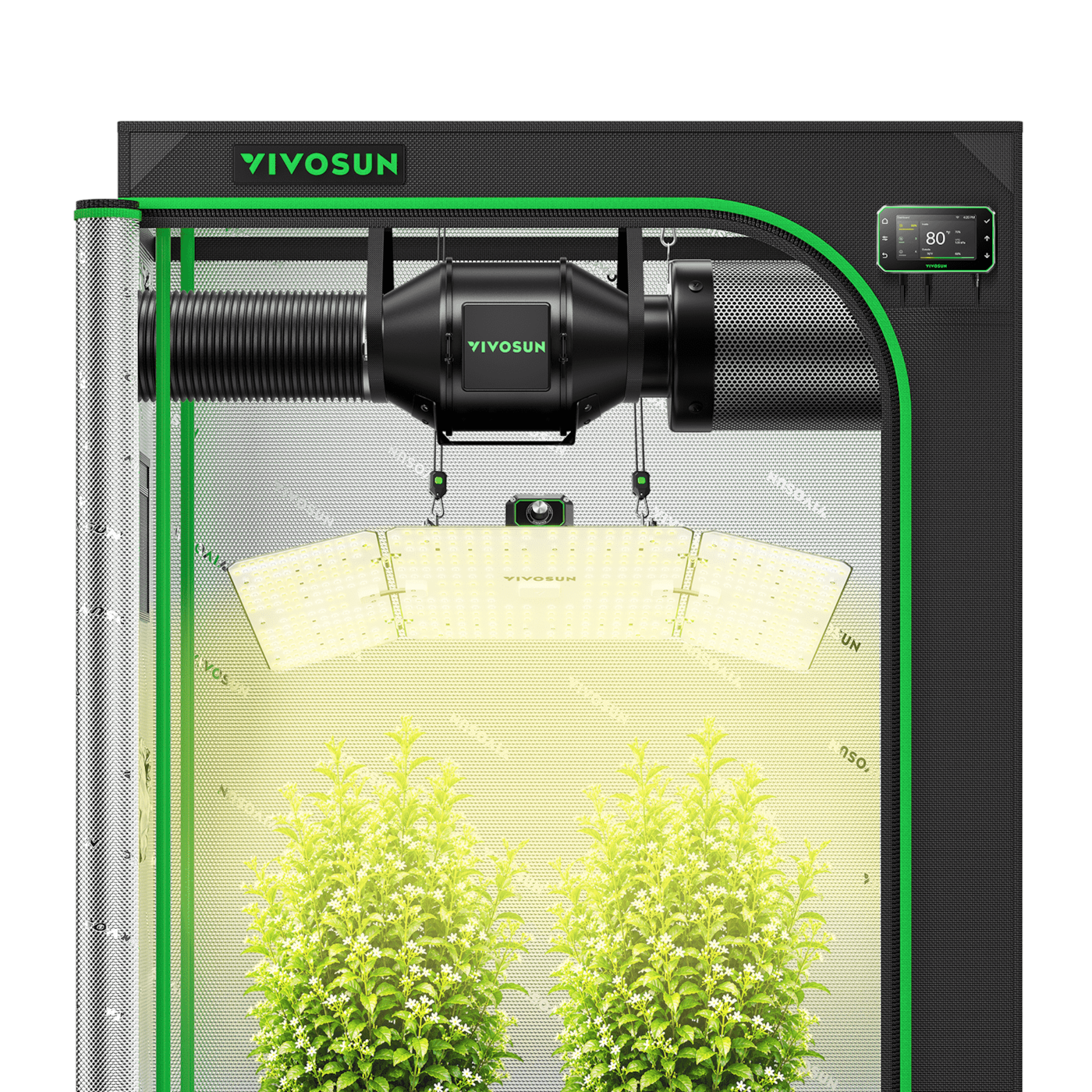 Smart Grow Tent Kit 4x2 Complete Indoor Grow System with Smart Controller, Full-Spectrum LED Grow Light & Ventilation Automation System, 1680D Mylar Tent 48"x24"x72"