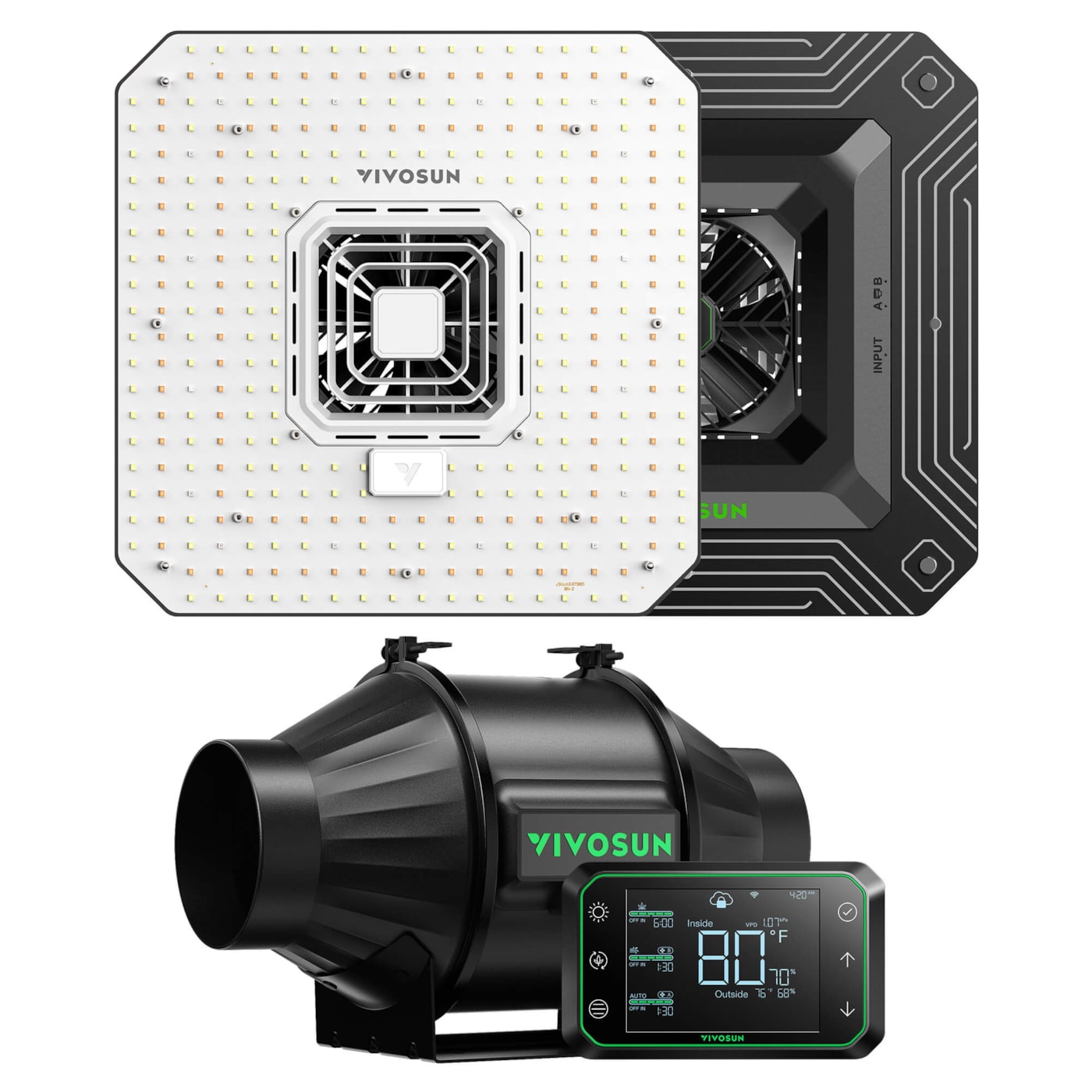 VIVOSUN Smart Grow System with AeroLight A100SE LED Grow Light & 4-inch T4 AeroZesh Inline Fan & GrowHub Controller