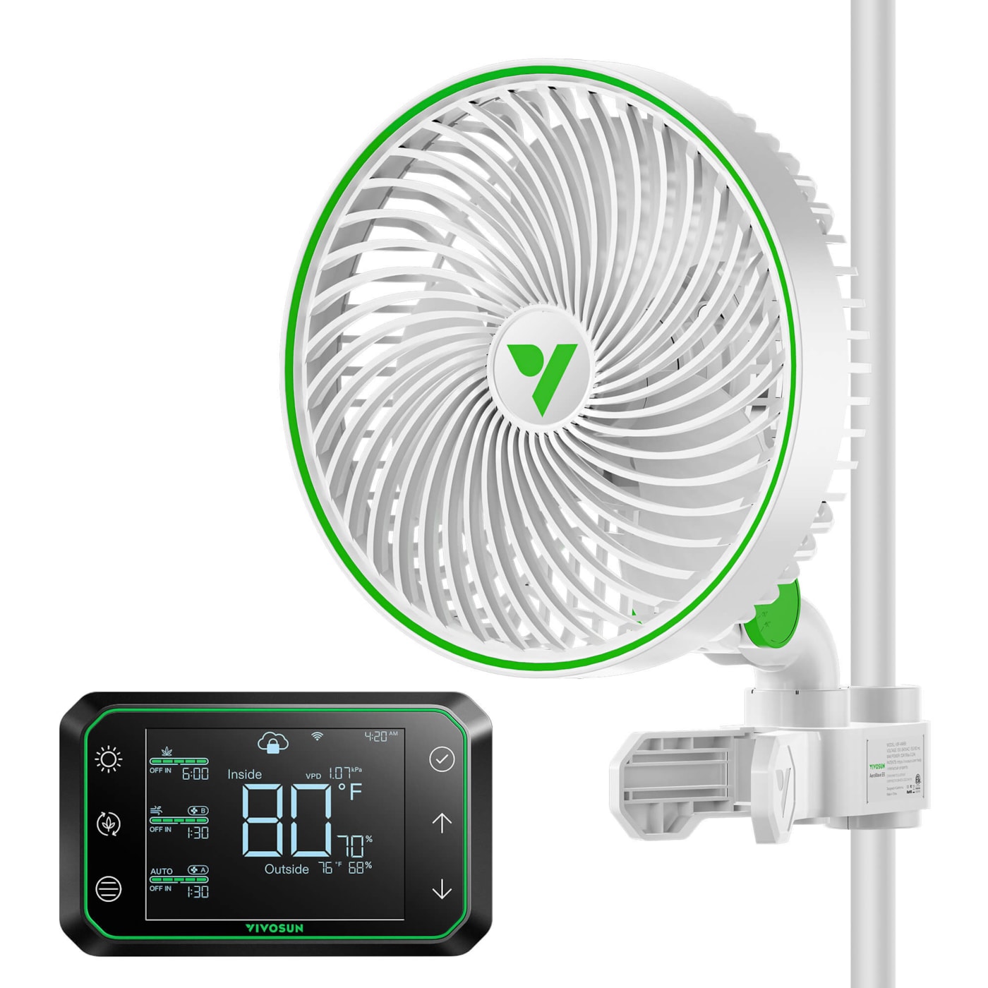 VIVOSUN Clip-on Grow Tent Fan 6-inch, EC Motor With Auto Oscillation, App Control