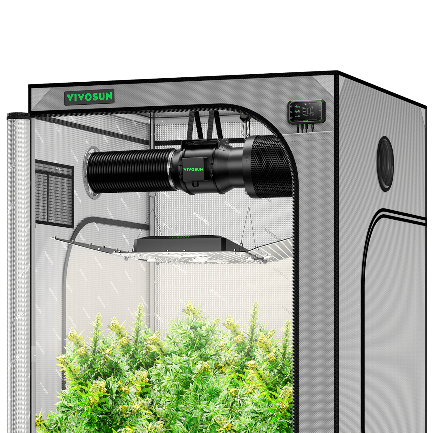 Smart Grow Tent Kit GIY-SGS-G44 4x4, 4-Plant Complete System, with WiFi E42A Controller, 400W AeroLight Wing SE LED Grow Light, and 6-inch AeroZesh G6 Ventilation Combo