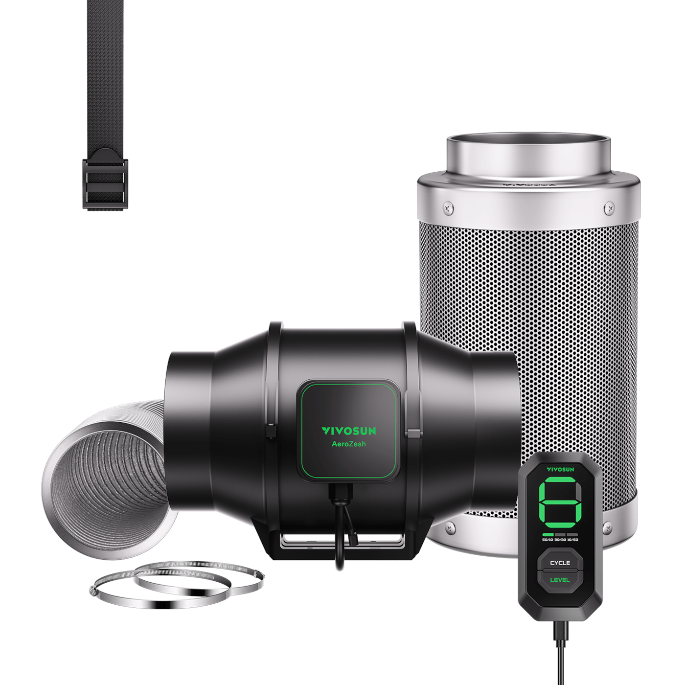 Smart Air Filtration Kit 6″, AeroZesh S6 Inline Fan with Carbon Filter & Ducting Combo