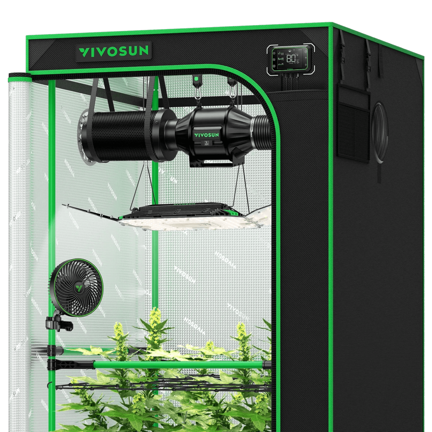 Smart Grow Tent Kit GIY-SGS-33 Pro 3x3, 3-Plant Complete System, with WiFi E42A Controller, 200W AeroLight Wing LED Grow Light, 4-inch AeroZesh T4 Ventilation Combo, and AeroWave E6 Gen2 Clip-on Fan