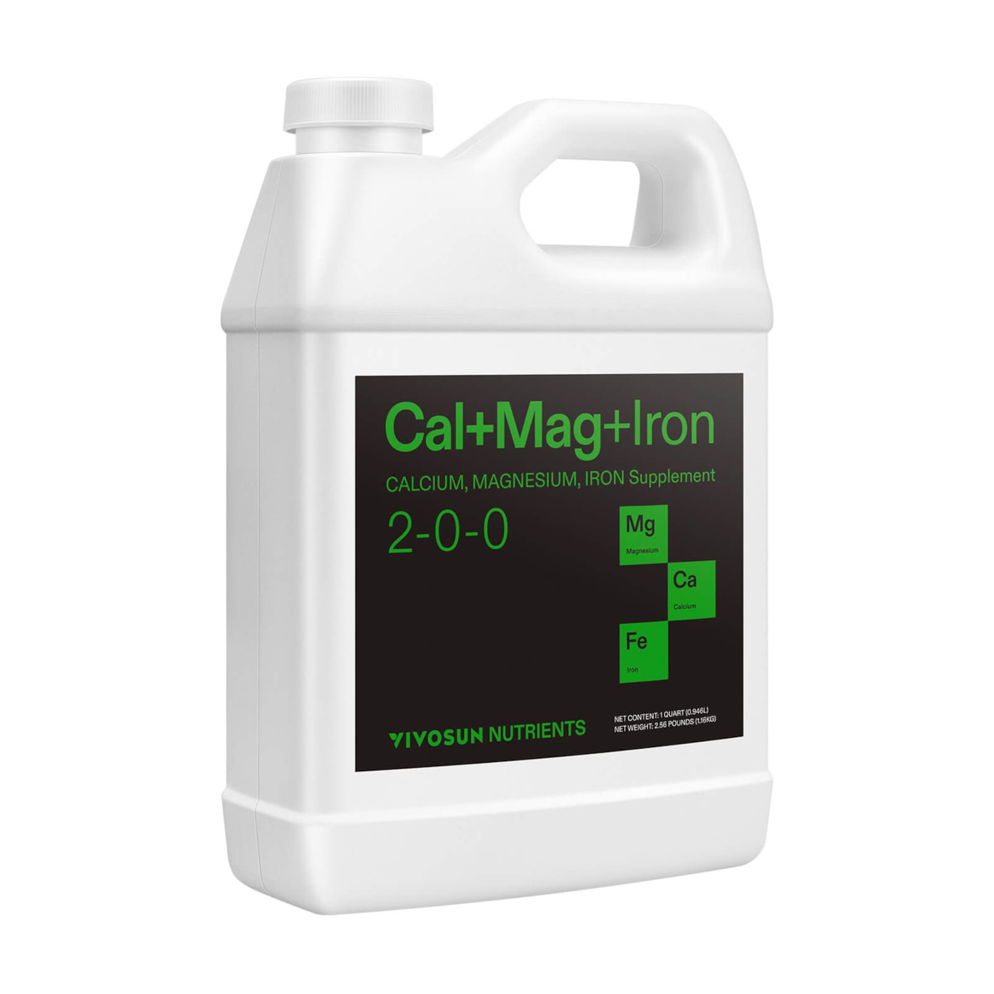 Cal+Mag+Iron (2-0-0), Calcium, Magnesium & Iron Supplement, Liquid Nutrient Fertilizer for All Plants, 1 Quart