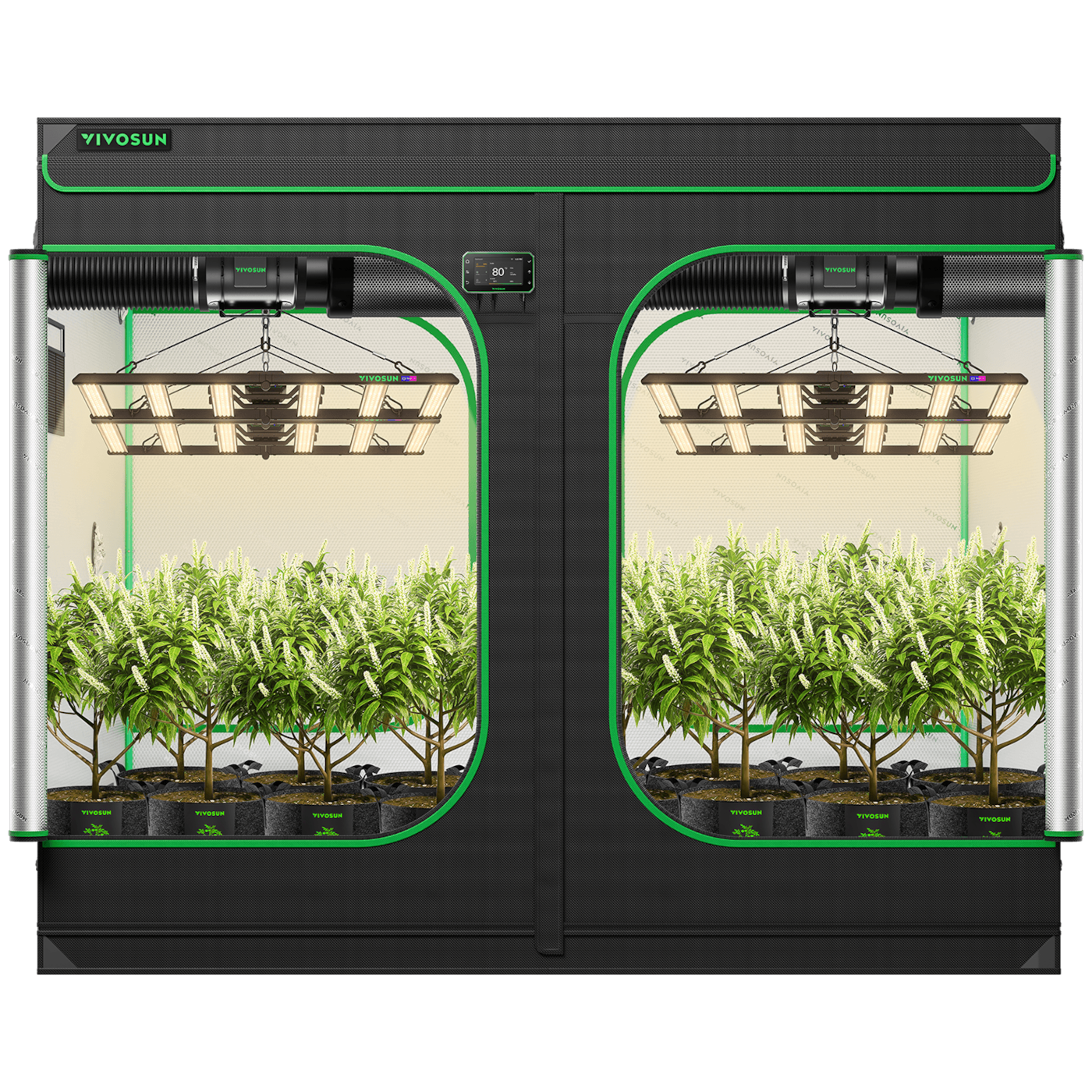 Smart Grow Tent Kit 8x8 Complete Indoor Grow System with Smart Controller, Full-Spectrum LED Grow Light & Ventilation Automation System, 1680D Mylar Tent 96"x96"x80"