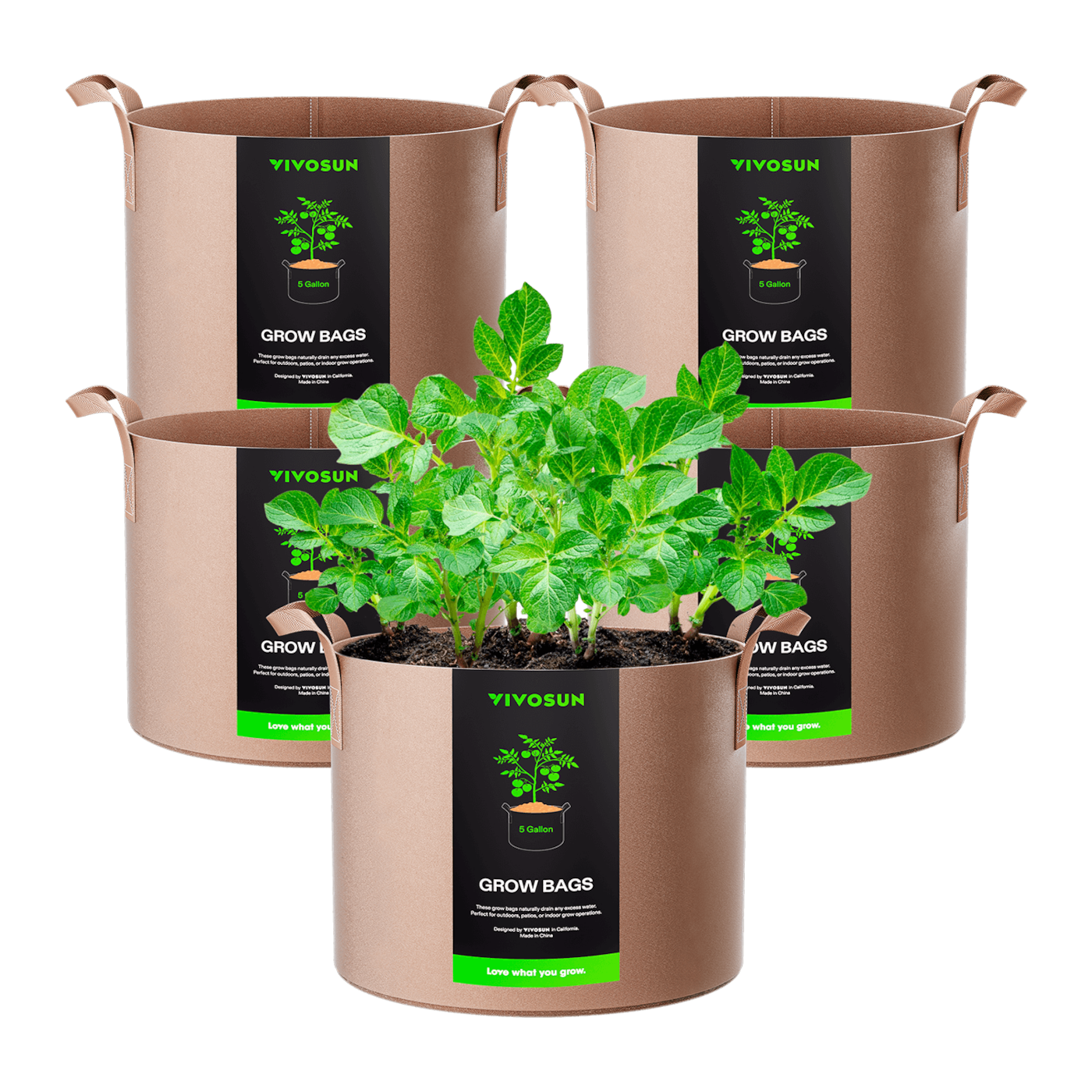 5 Gallon Grow Bags 5-Pack Brown Thickened Nonwoven Fabric Pots with Handles