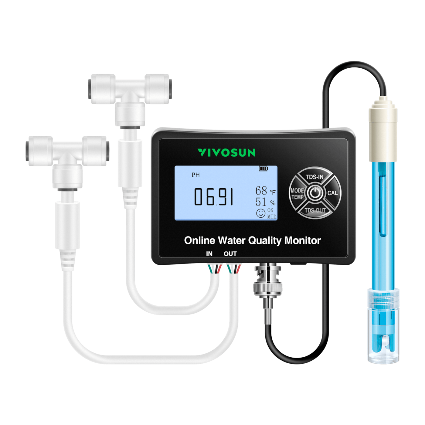 5-in-1 Water Quality Monitor with pH/TDS/EC/Temp/Humidity Function, Backlight Screen for Fish Tank, Water Purifier and Aquarium