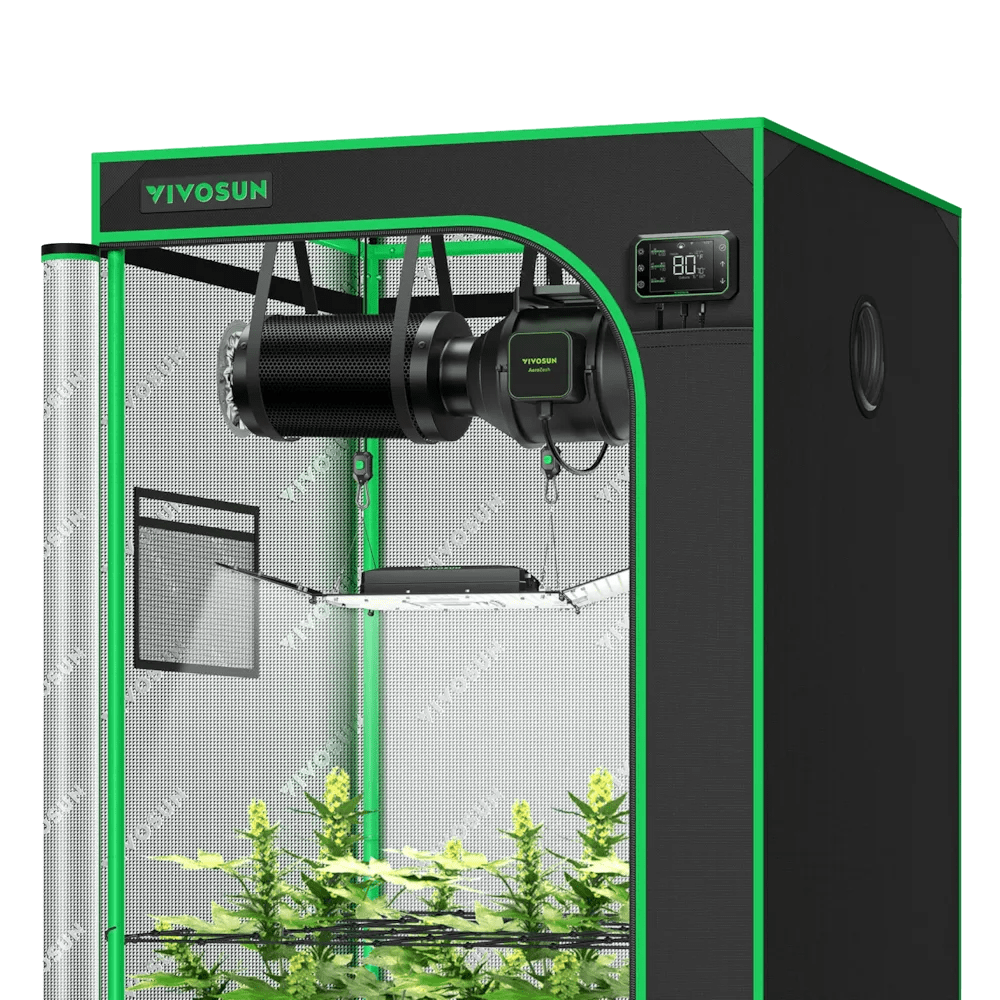 Smart Growbox Komplettset GIY-SE-33 90 x 90 x 180 cm, 3-Pflanzen Komplettsystem mit WLAN-E42A-Controller, 200W AeroLight Wing SE LED Pflanzenlampe und 10cm AeroZesh S4 Abluftset