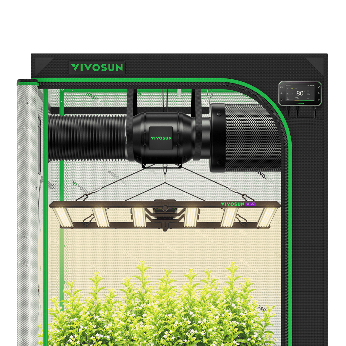 Smart Grow Tent Kit 4x4 Complete Indoor Grow System with Smart Controller, Full-Spectrum LED Grow Light & Ventilation Automation System, 1680D Mylar Tent 48"x48"x80"