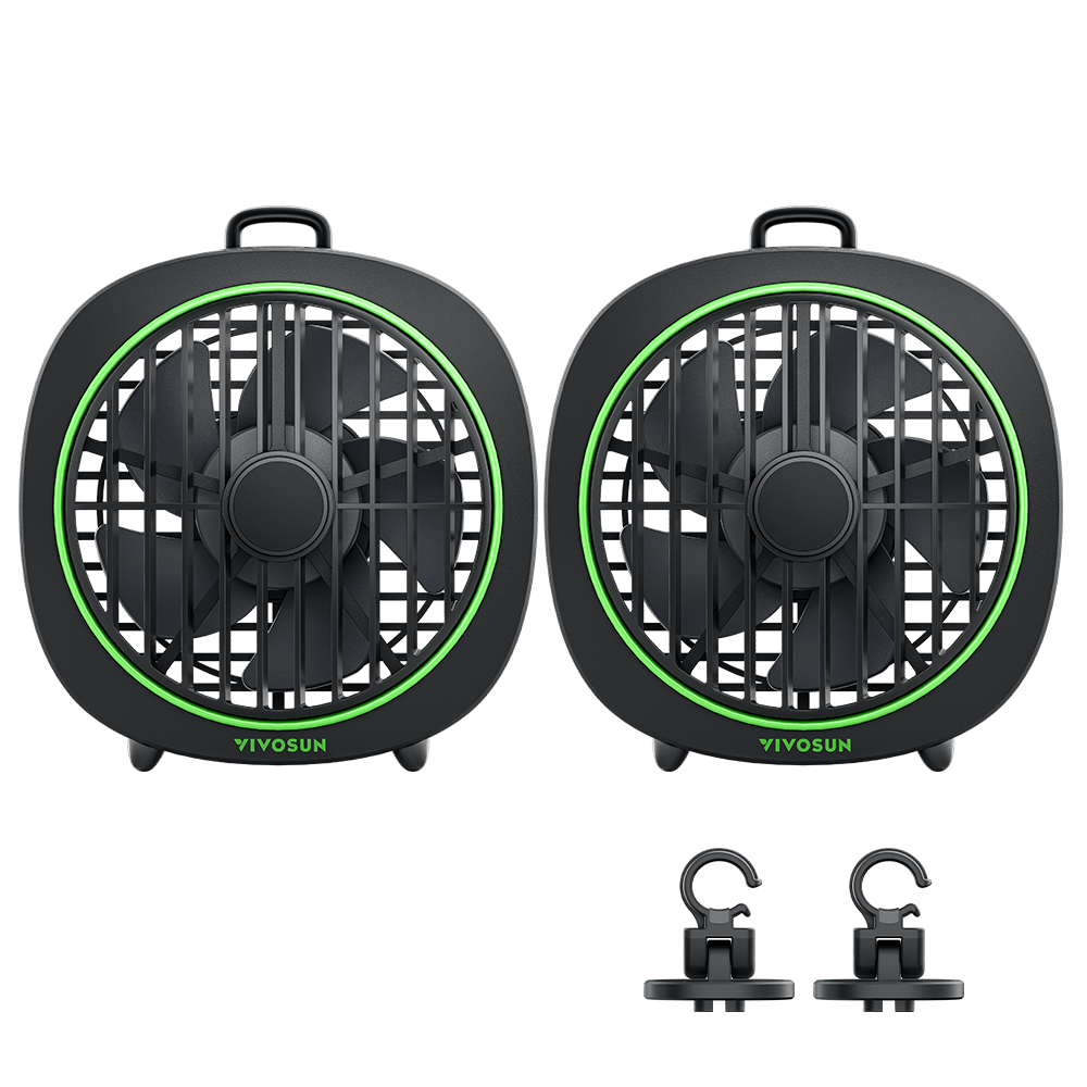 AeroWave D4, 4” Grow Tent Clip Fan with Detachable Hook, Black, 2 Pack