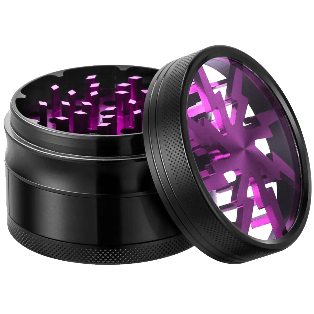 4-Piece 2.5″ Clear Top Herb Grinder, Black-Purple