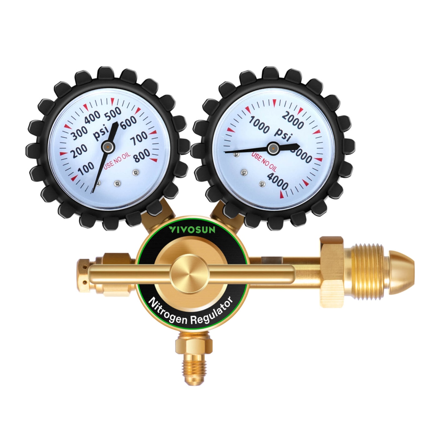 VIVOSUN Nitrogen Regulator with CGA580 Inlet and 7/16'' UNF Outlet Connection, Heavy-Duty Handle Helium Regulator with Double Pressure Gauge,0-800Psi Low Pressure Gauge and 0-4000psi High Pressure Gauge