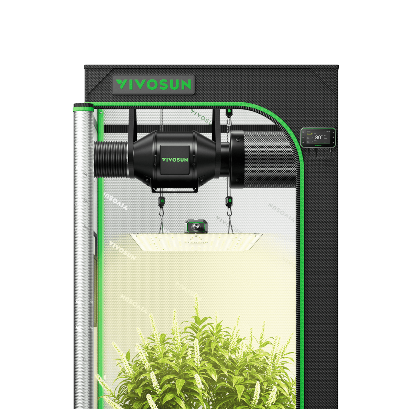 Smart Grow Tent Kit 2.3x2.3 Complete Indoor Grow System with Smart Controller, Full-Spectrum LED Grow Light & Ventilation Automation System, 1680D Mylar Tent 28"x28"x63"