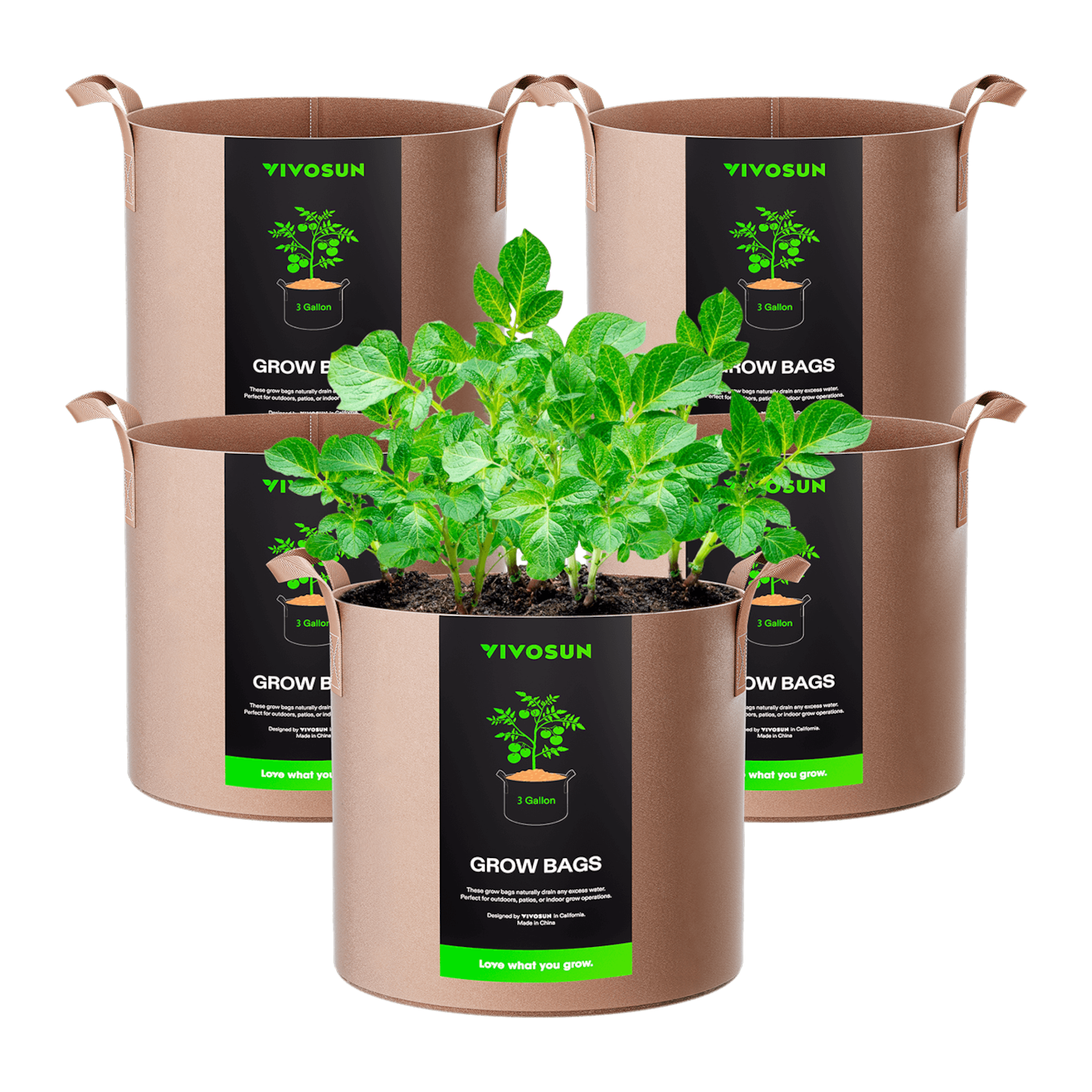 3 Gallon Grow Bags 5-Pack Brown Thickened Nonwoven Fabric Pots with Handles