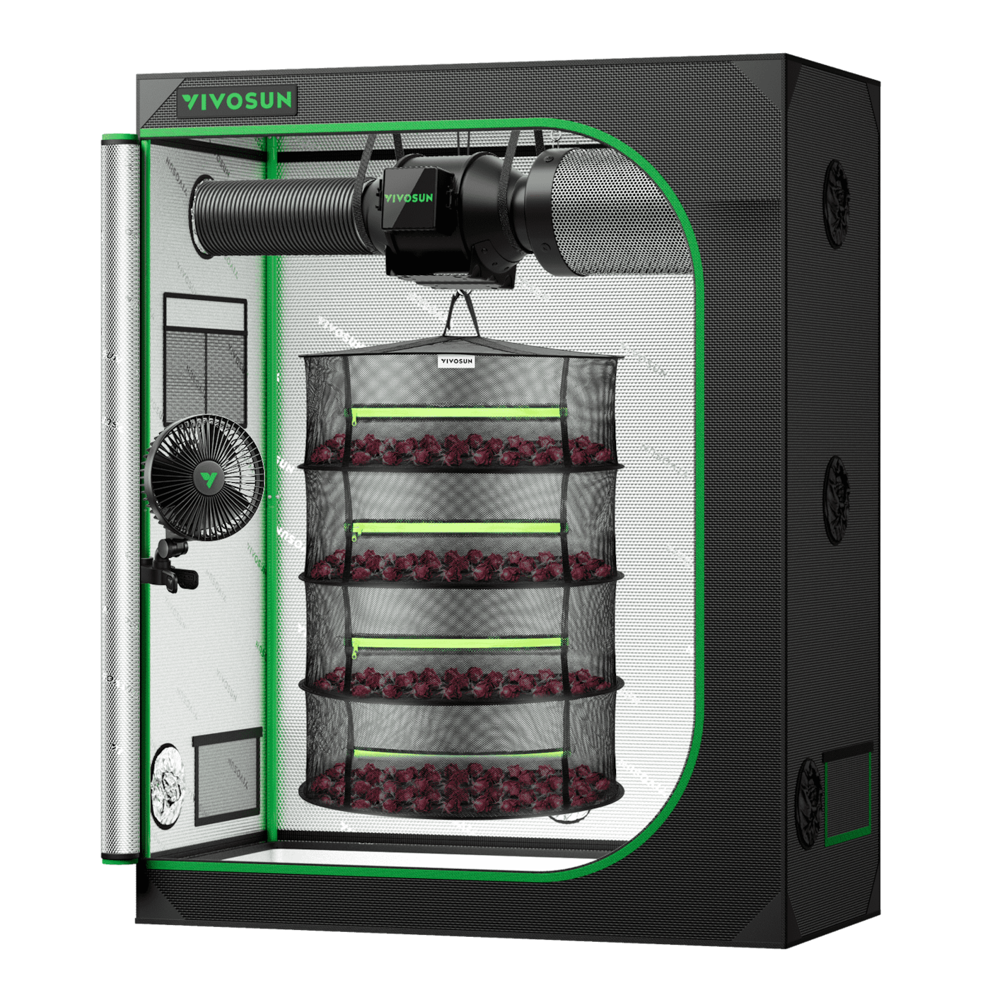 Drying Tent Kit with 4-Layer Rack & Airflow System, Inline Fan, Carbon Filter, Circulation Fan & Temp/Humidity Monitor for Controlled Drying