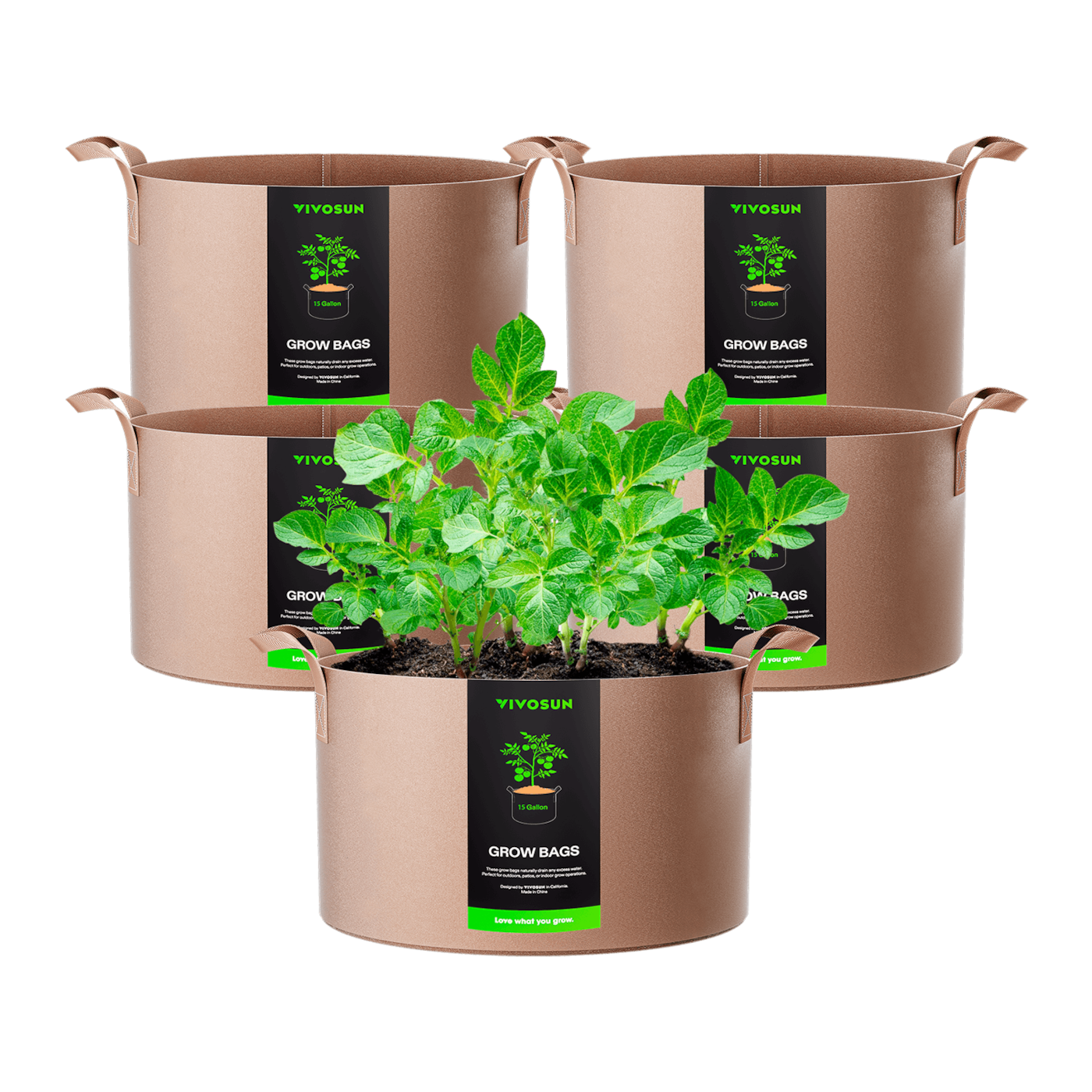 15 Gallon Grow Bags 5-Pack Brown Thickened Nonwoven Fabric Pots with Handles