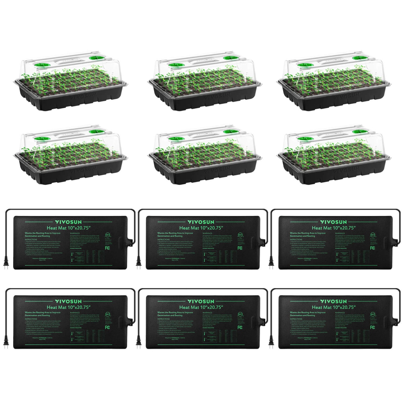 Seedling Combo w/ 6-Pack 10"x20.75" Heat Mat and 6-Pack Seed Starter Trays