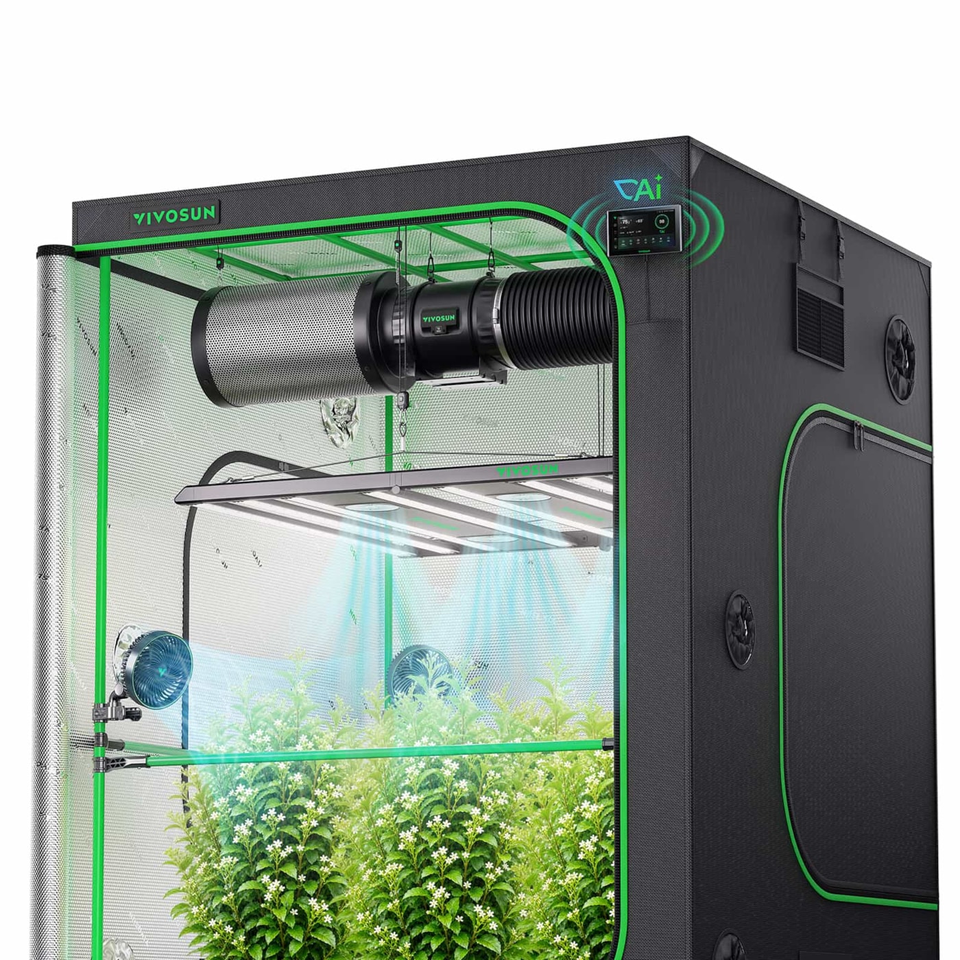 Smart AI Grow Tent System 5x5 Indoor Smart Grow System with Self-Learning AI Controller, Dynamic Airflow & Tunable Spectrum, Automated Climate Control, 2000D Mylar Tent 60"x60"x80"