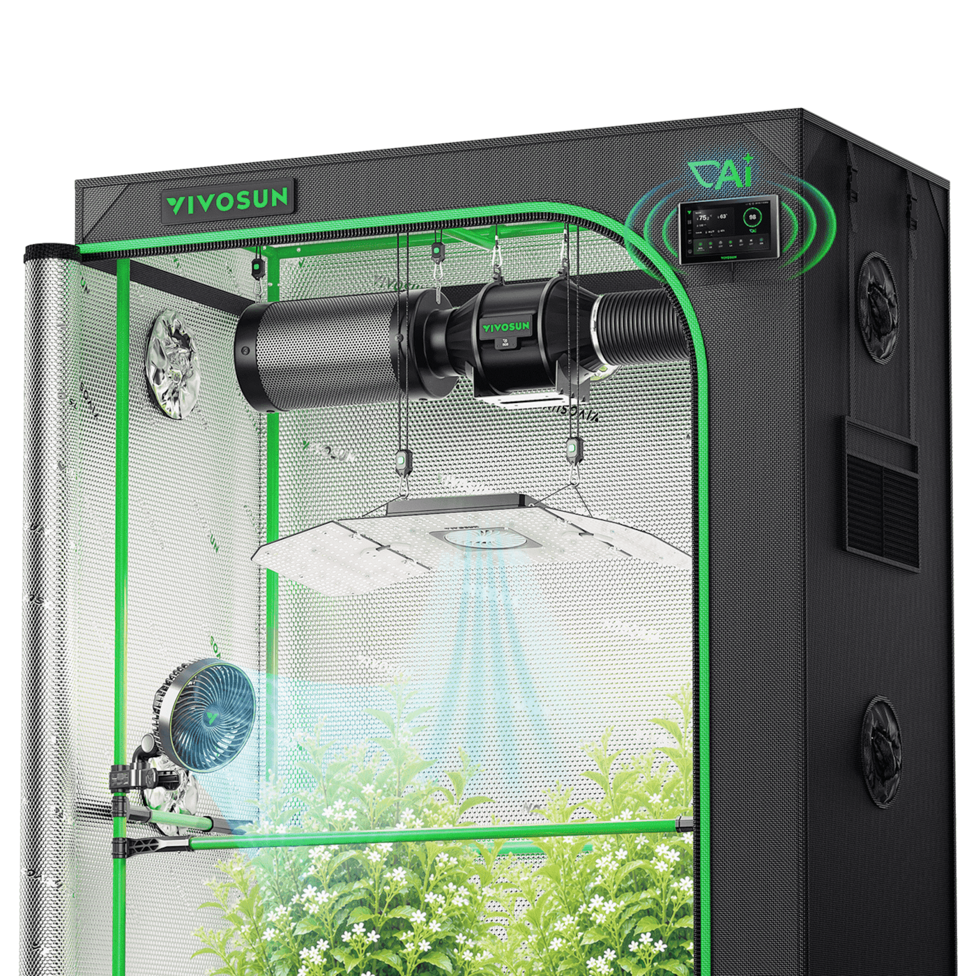 Smart AI Grow Tent System 4x2 Indoor Smart Grow System with Self-Learning AI Controller, Dynamic Airflow & Tunable Spectrum, Automated Climate Control, 2000D Mylar Tent 48"x24"x72"