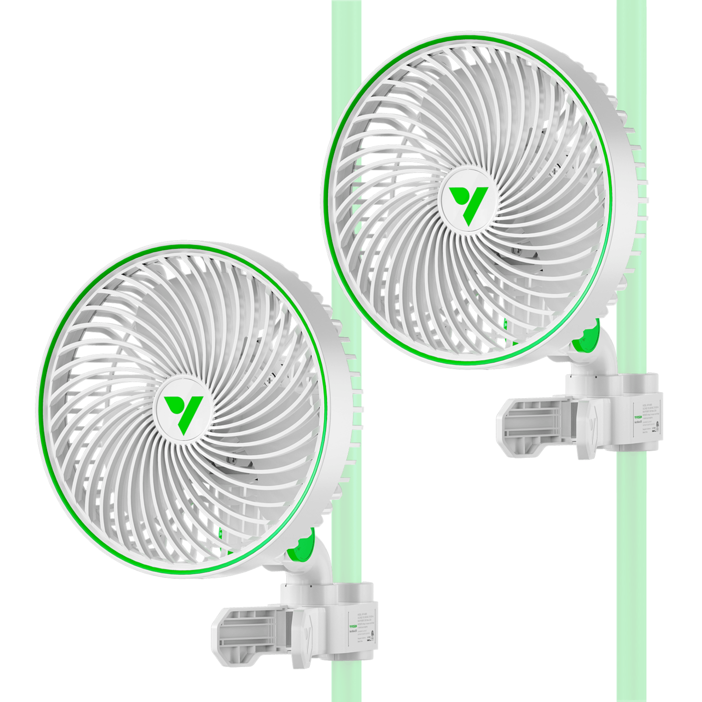 AeroWave E6 Clip-on Fan, EC Motor, Auto Oscillation Fan, Air Circulator For Grow Tent, White, 2 Pack