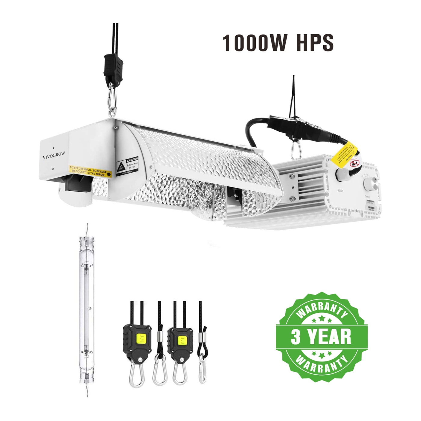 VIVOGrow 98% Ultrahigh Reflectivity 3-Mode-Adjust 1000W Double Ended Reflector Fixture