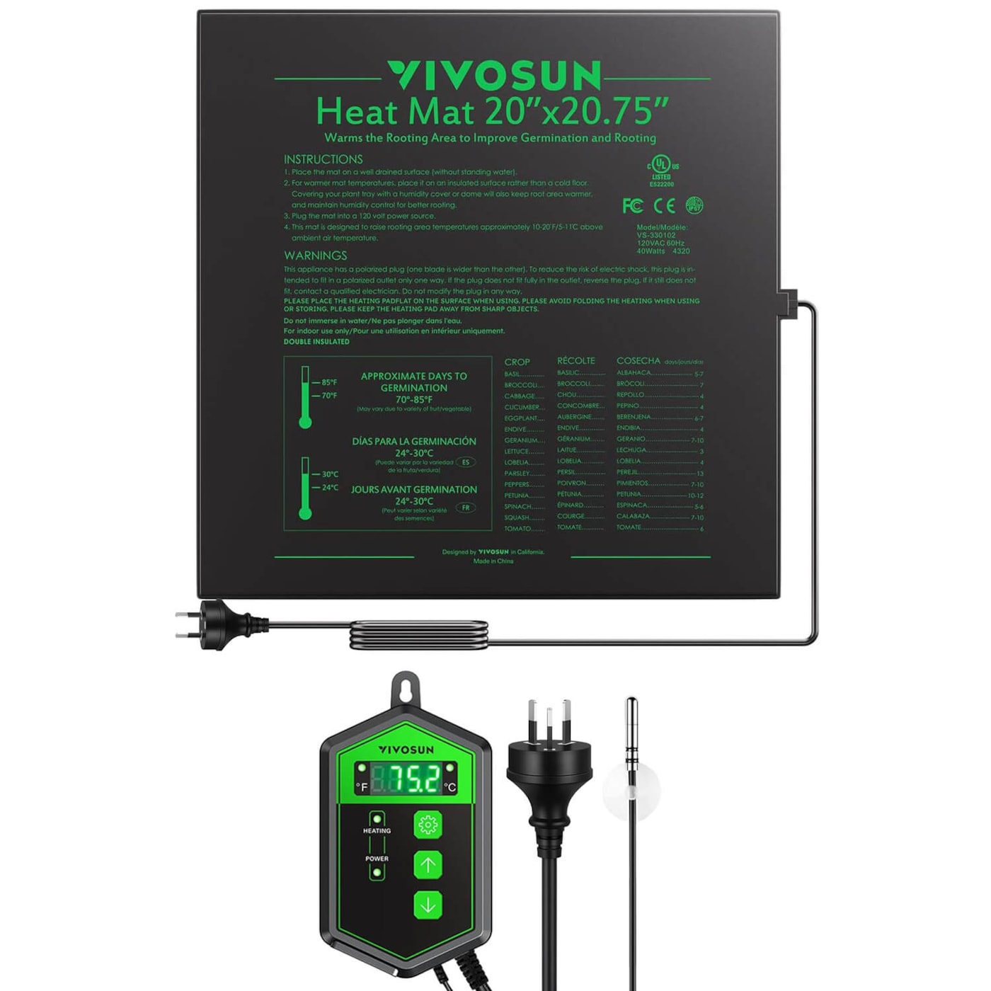 Seedling Heat Mat Digital Thermostat Combo 20″ x 20.75″