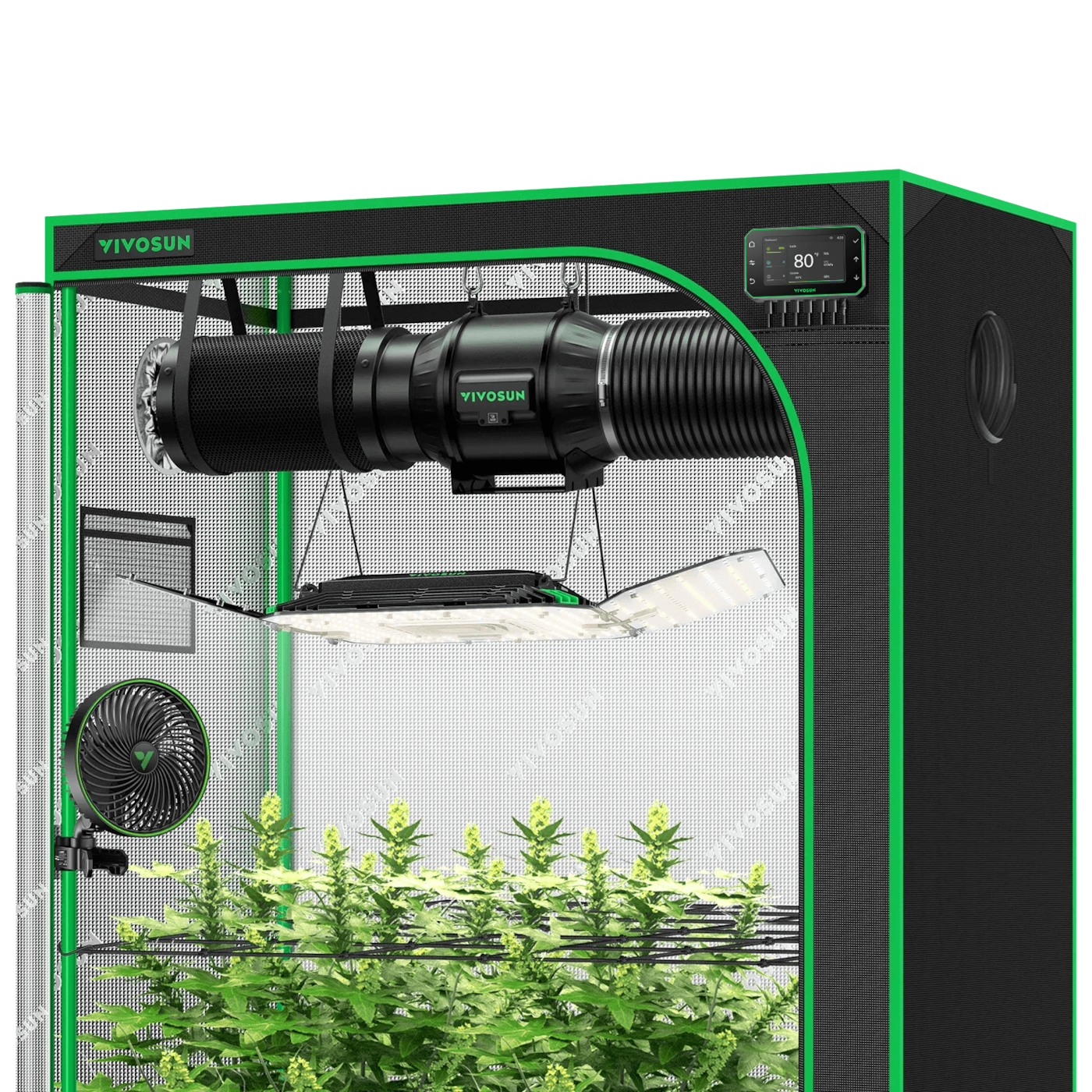 Smart Grow Tent Kit GIY-SGS-52 2x5, 3-Plant Complete System, with WiFi E42A+ Controller, 200W AeroLight Wing LED Grow Light, 6-inch AeroZesh T6 Ventilation Combo, and AeroWave E6 Gen2 Clip-on Fan
