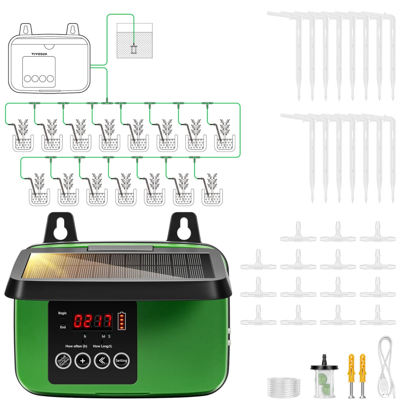 Solar Automatisches Tropfbewässerungsset mit Timer, Bewässerungssystem für 15 Pflanzen im Garten
