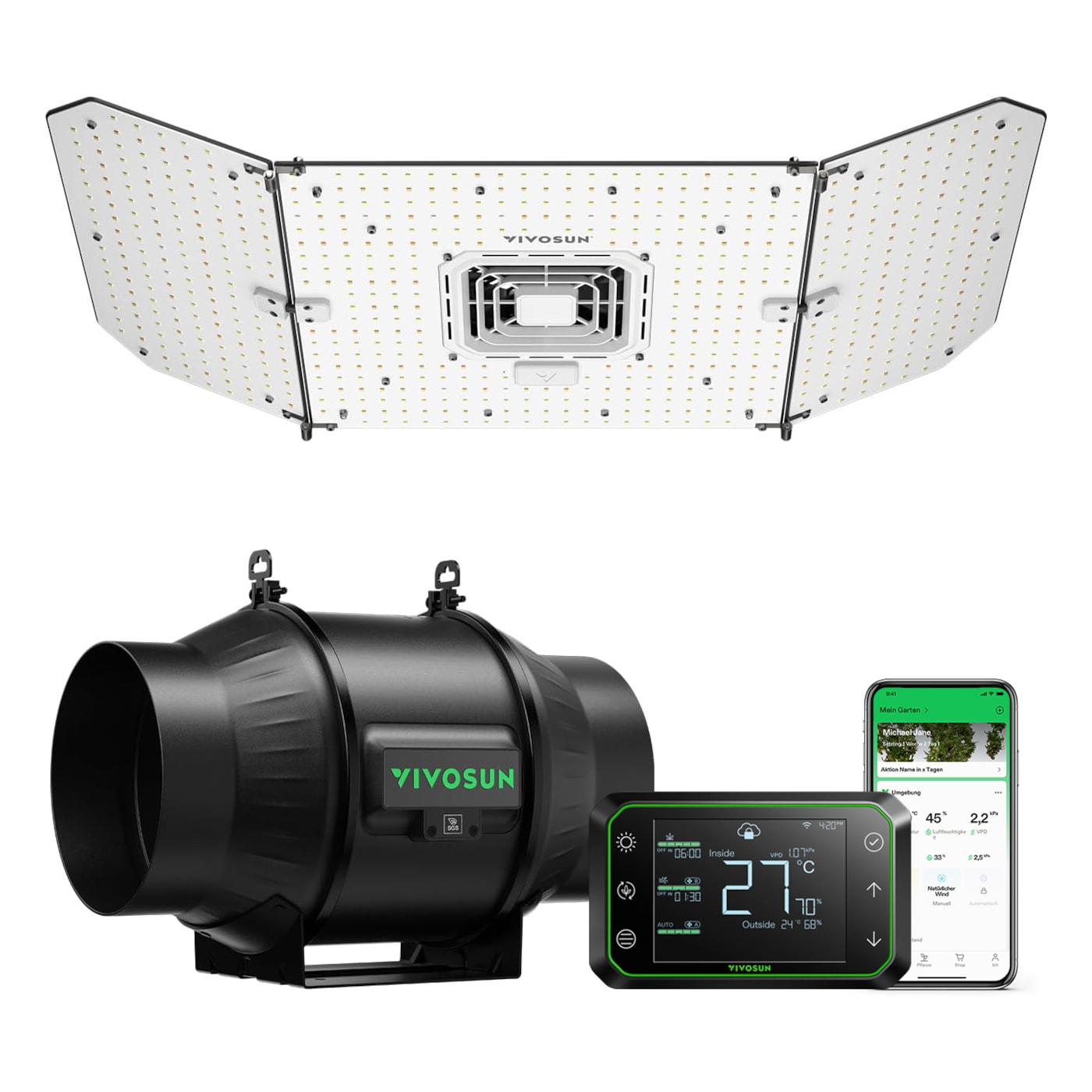 AeroLight A200SE 200W LED-Pflanzenlampe mit AeroZesh T6 15 cm Rohrventilator und GrowHub E42A Controller