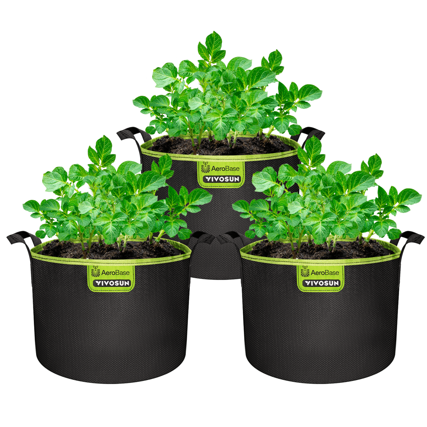 3-Pack 5-Gallon AeroBase Grow Bags, Durable Mesh Fabric Plant Container with Breathable Base and Sturdy Handles, Black