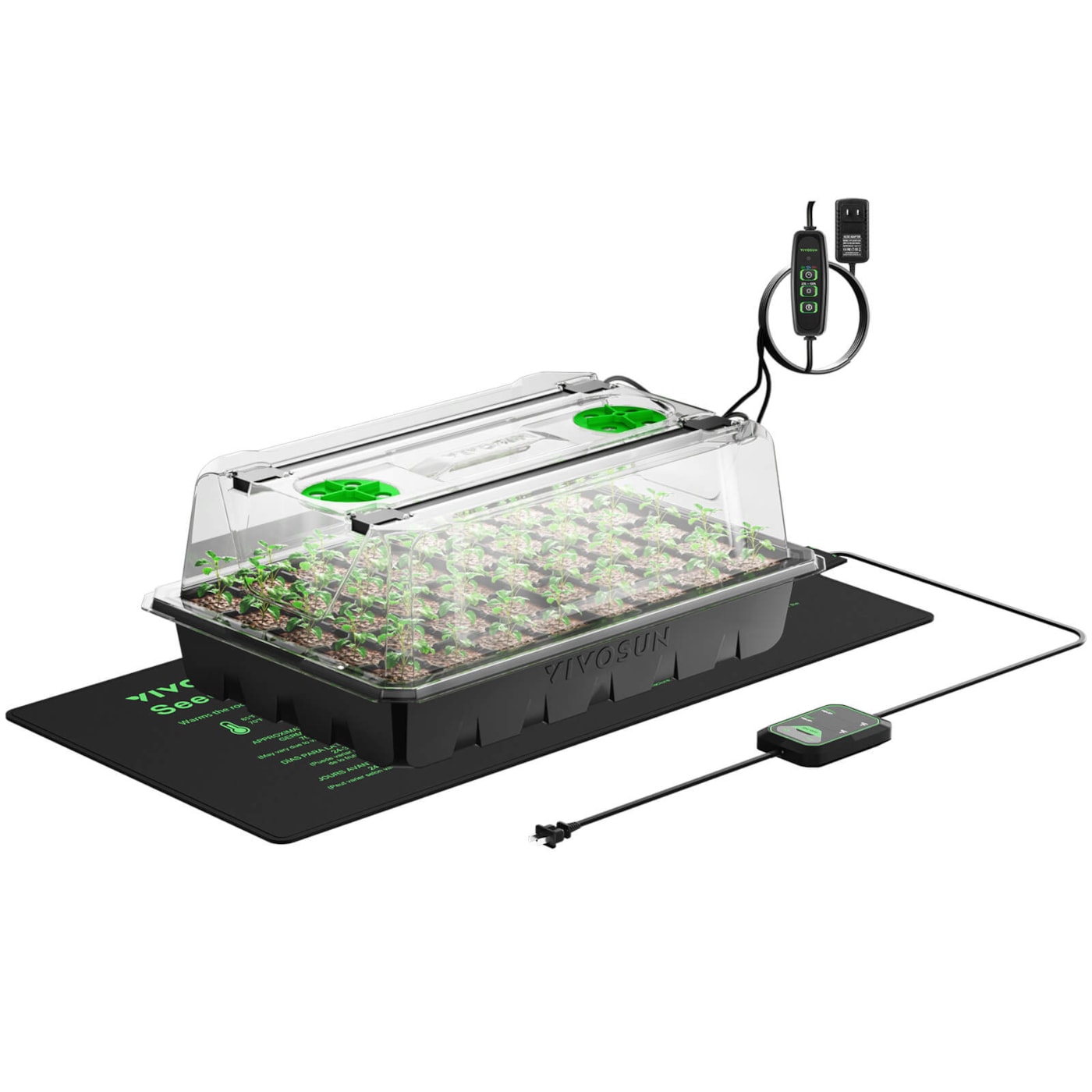 1Pack 40Cell Seed Starter Trays with 1 Set of LED Lights and 10"x20