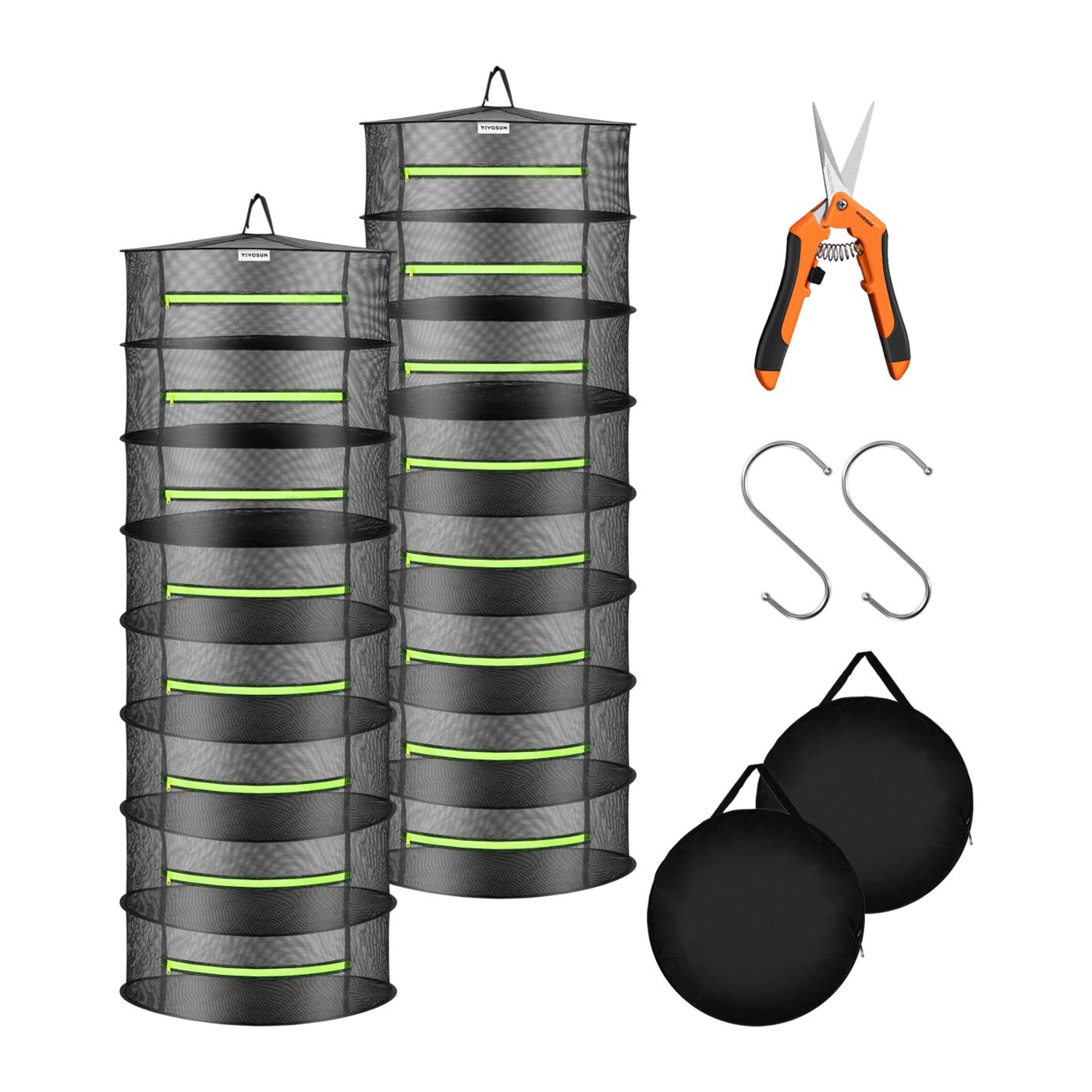 8-Layer Mesh Drying Rack Hanging Design with Green Zippers 2-Pack